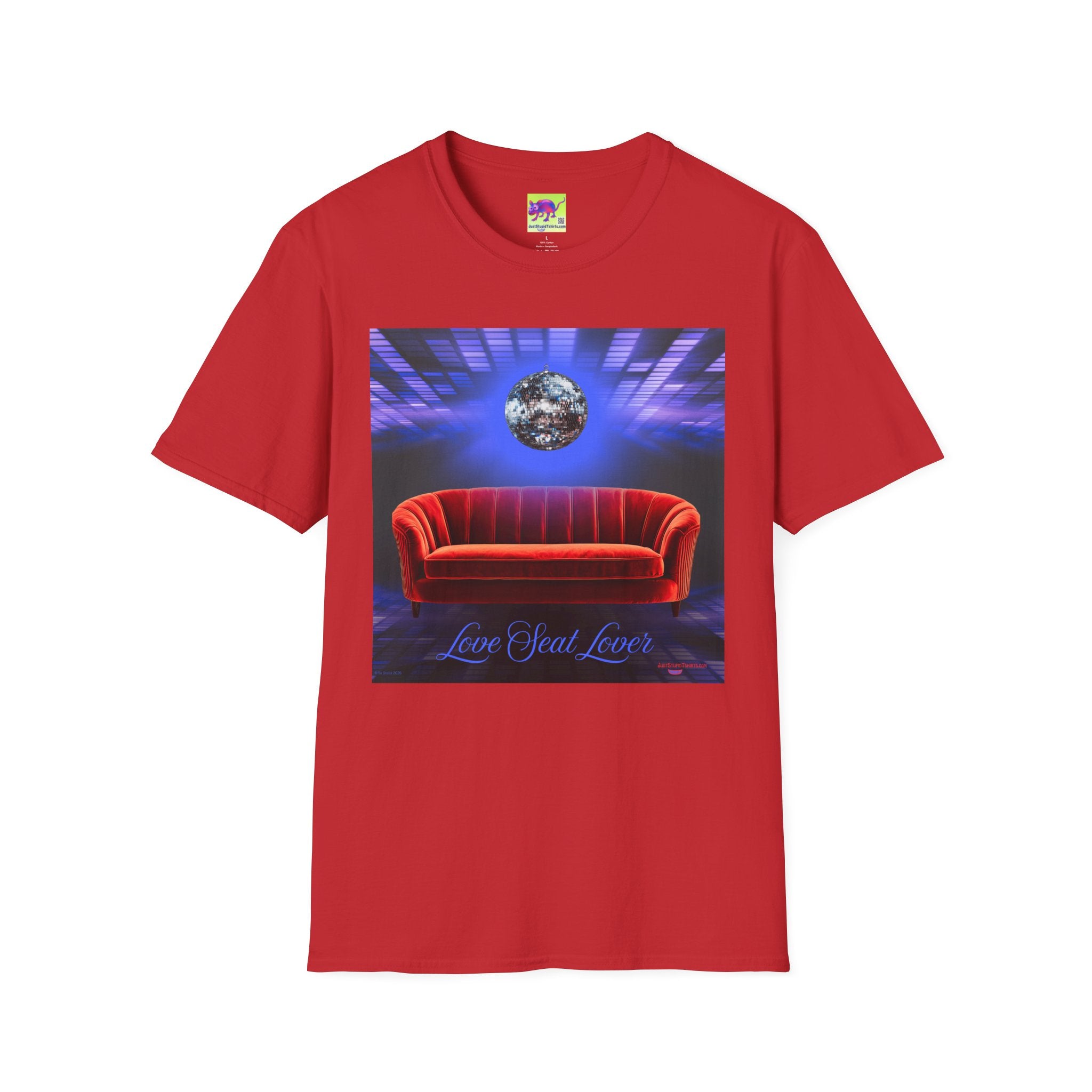'Love Seat Lover'  ~Retro Disco Sofa T-Shirt — Sexy Red Velvet Love Seat  Graphic Tee- Feel the love