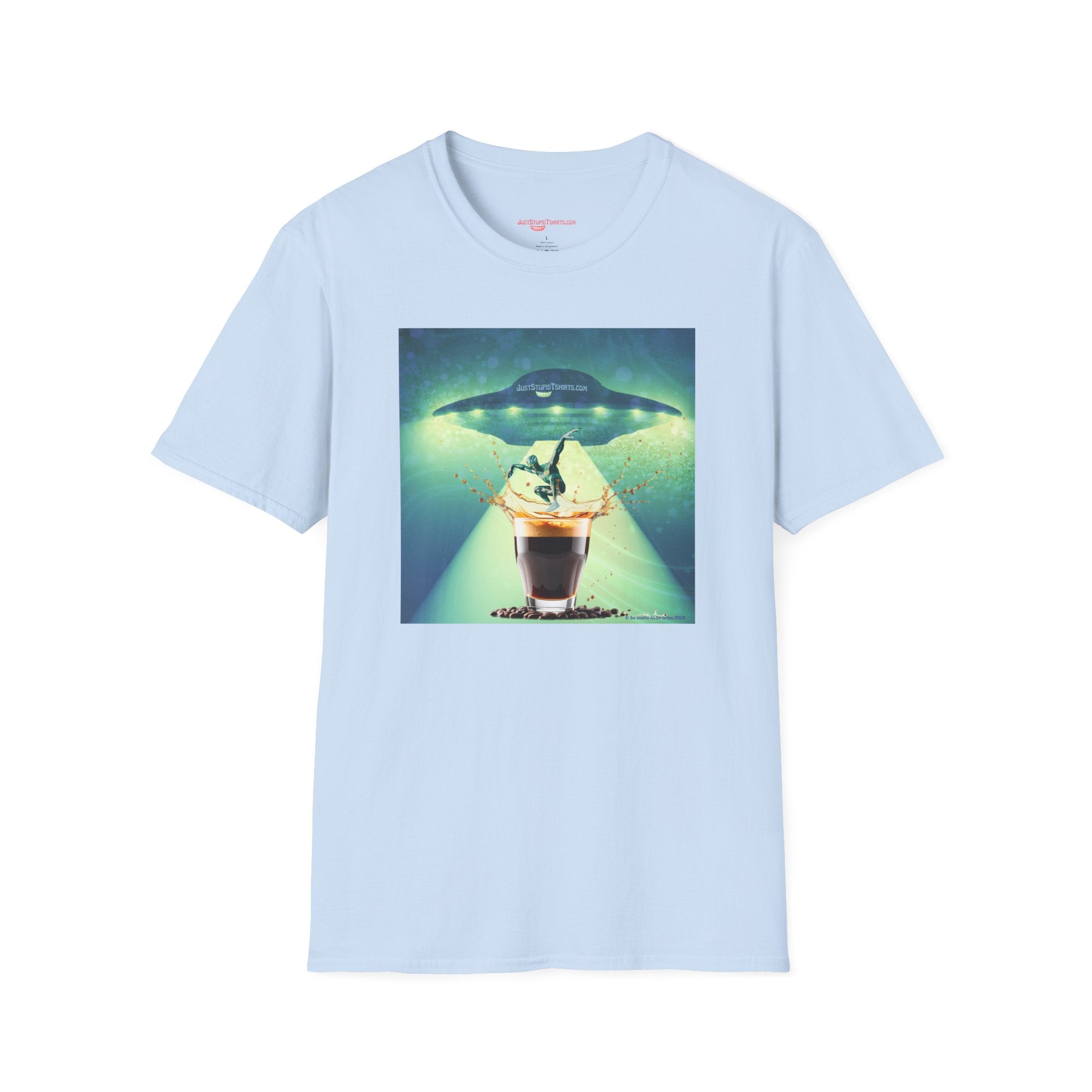 Jump into You Espresso!- Alien Espresso Splash Coffee T-Shirt — Surreal UFO Espresso Art Tee