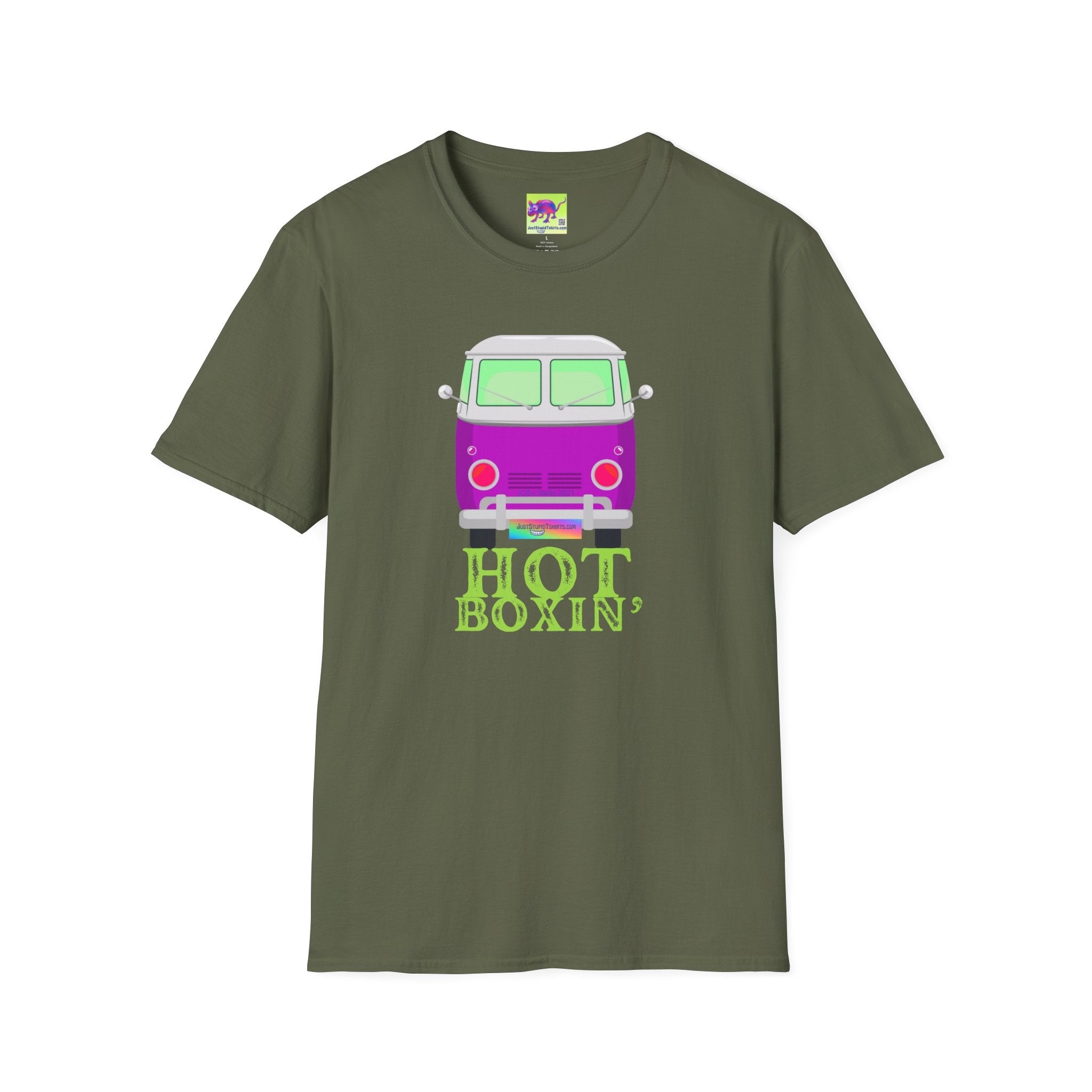 'Hot Boxin' Vintage VW Bus T‑Shirt — Purple Camper Van “Hot Boxin” Retro Graphic Tee