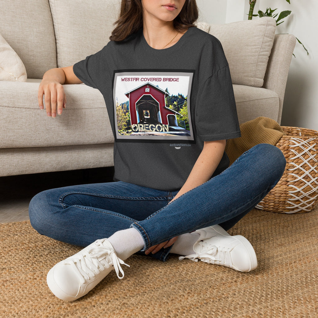 Westfir Covered Bridge Oregon T‑Shirt — Scenic Vintage Bridge Graphic Tee- Office Covered Bridge- Westfir, Oregon