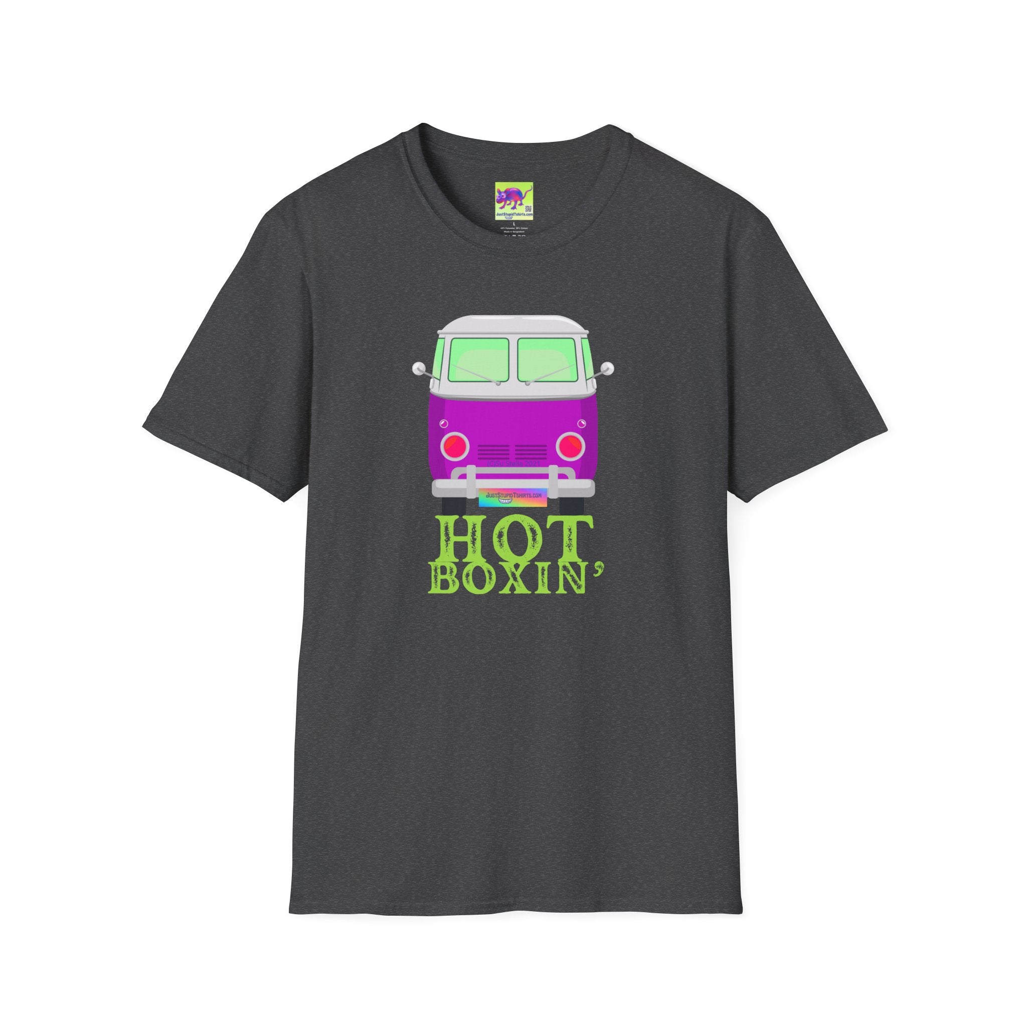 'Hot Boxin' Vintage VW Bus T‑Shirt — Purple Camper Van “Hot Boxin” Retro Graphic Tee