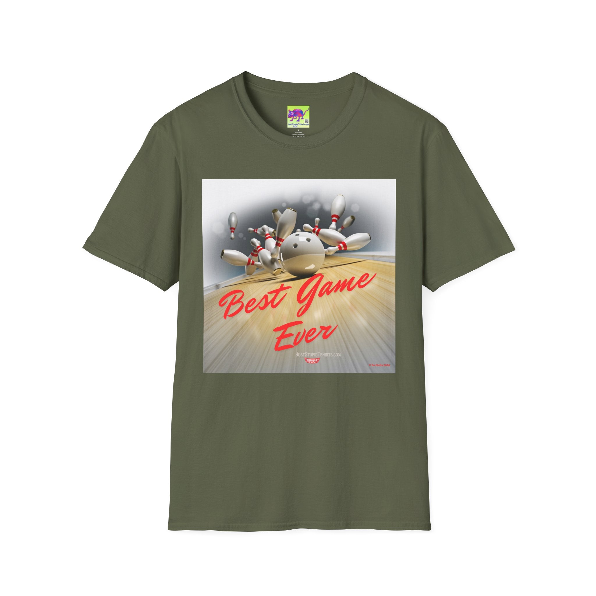 Bowling T-Shirt —"Best Game Ever" Retro Pinfall Graphic Tee- Front side