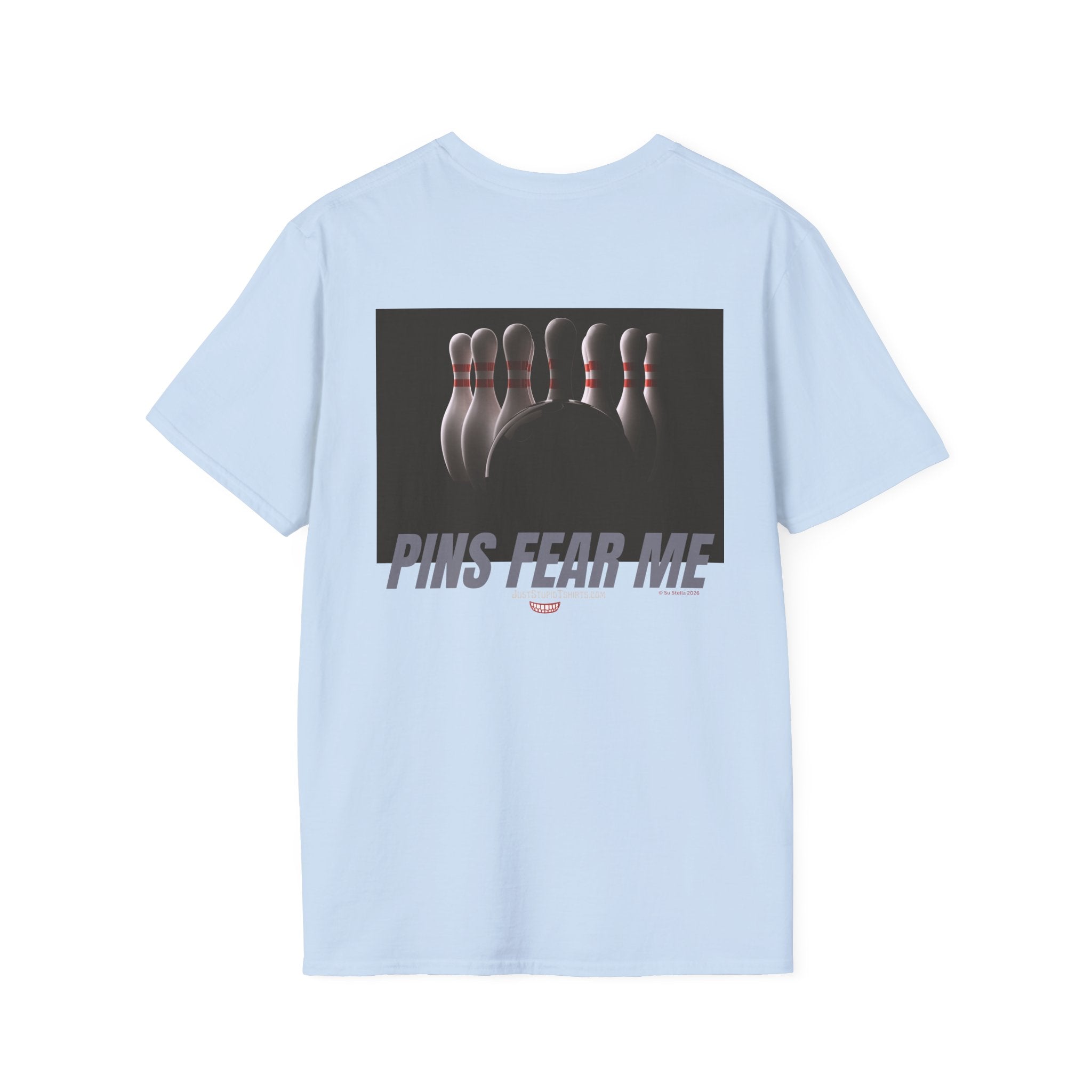Pins Fear Me T-Shirt — 2 sided Bowling Horror Graphic Tee- League Shirt- Bowlers Gift