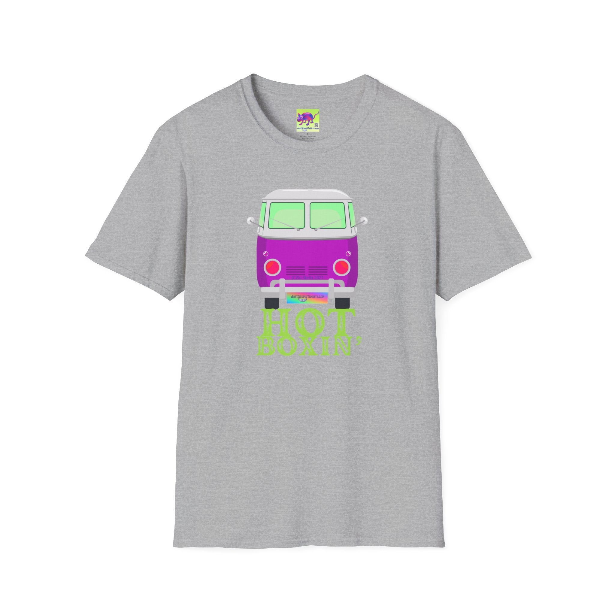 'Hot Boxin' Vintage VW Bus T‑Shirt — Purple Camper Van “Hot Boxin” Retro Graphic Tee