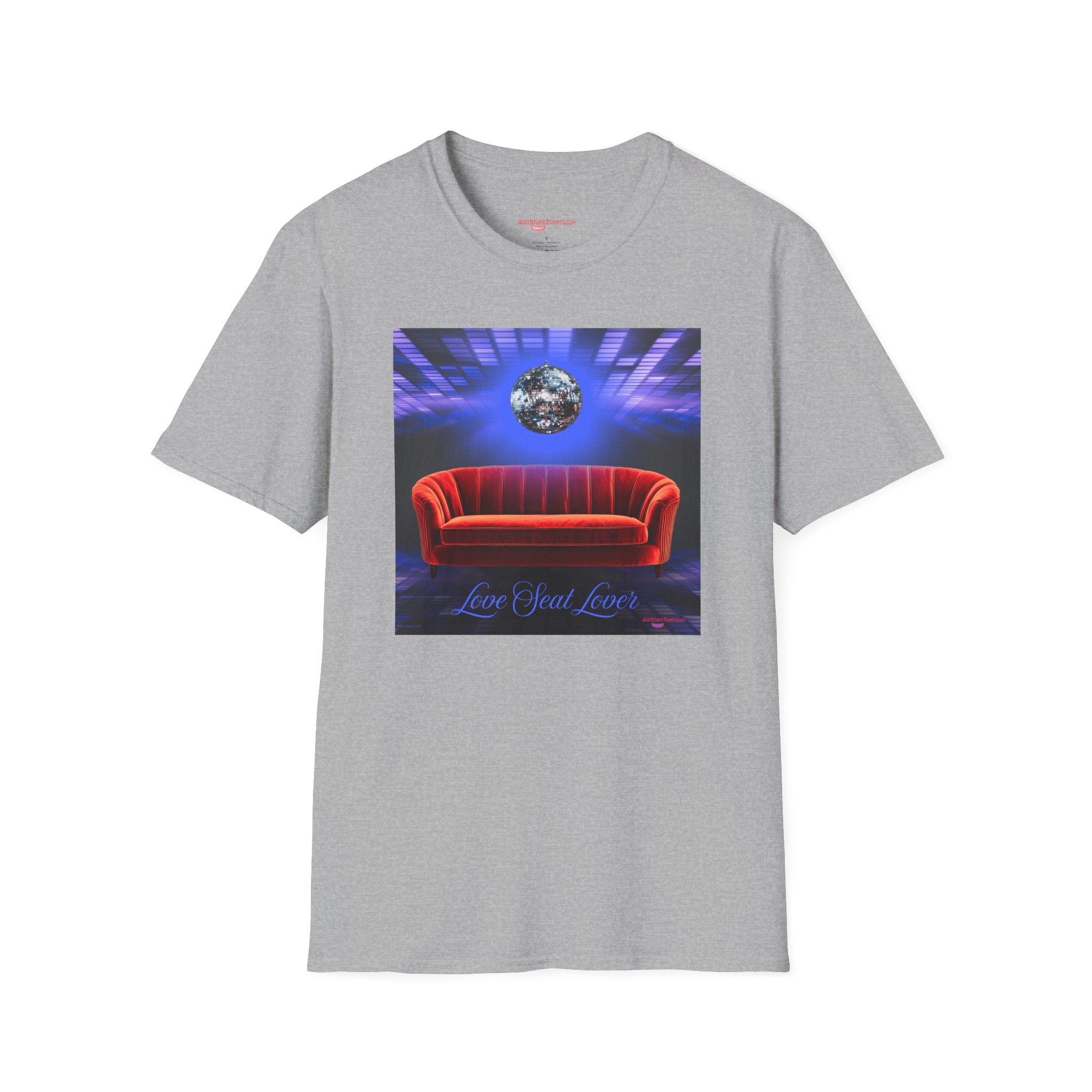 'Love Seat Lover'  ~Retro Disco Sofa T-Shirt — Sexy Red Velvet Love Seat  Graphic Tee- Feel the love