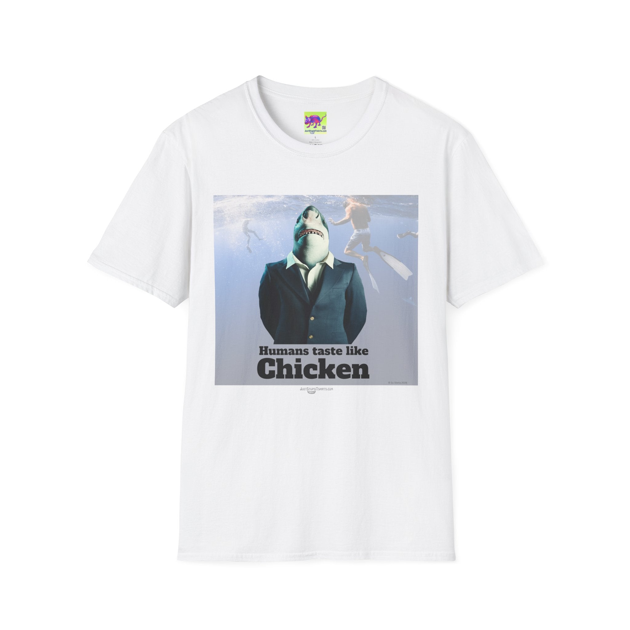 “Humans Taste Like Chicken” - Shark in a Suit T-Shirt —Graphic Tee- Shark lovers, Shark Week, shark girl, summer shirt