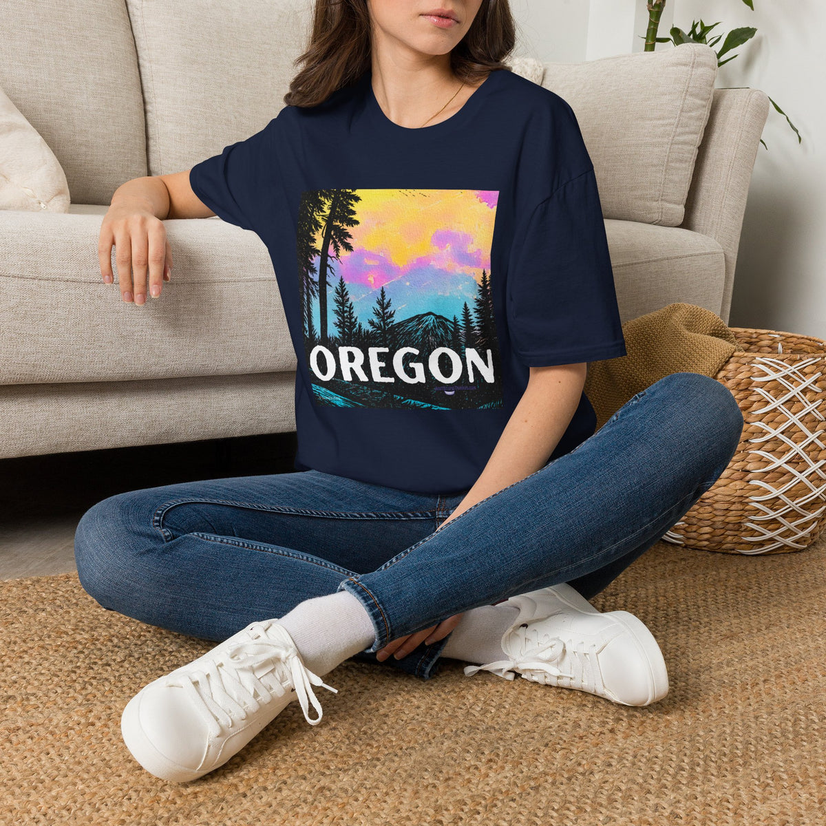 Oregon Sunset Mountain T-Shirt — Colorful Pine Forest Graphic Tee- Cascade Lakes Scenic Byway, Oregon