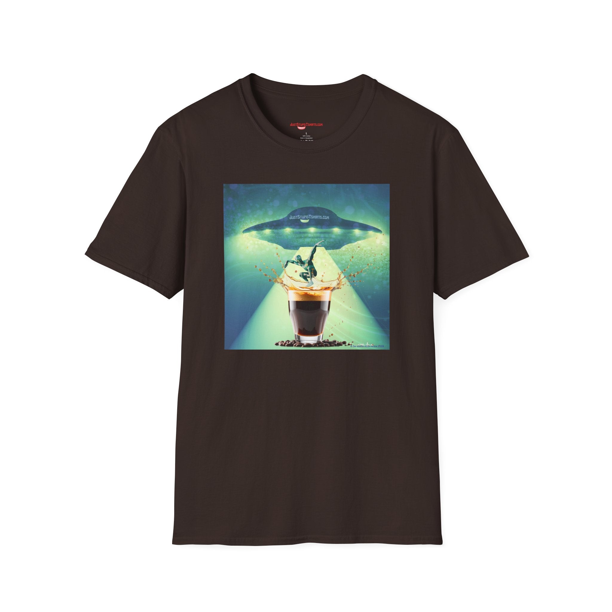 Jump into You Espresso!- Alien Espresso Splash Coffee T-Shirt — Surreal UFO Espresso Art Tee