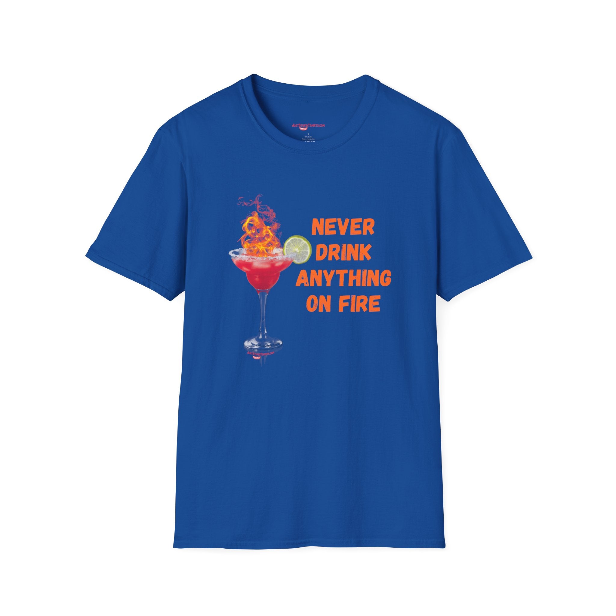'Never Drink Anything On Fire' Graphic Tee- Funny Cocktail T‑Shirt