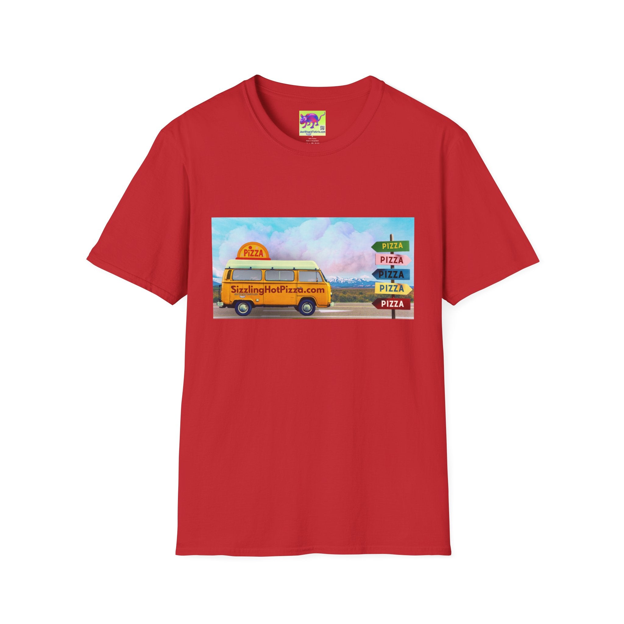 Pizza Food Truck T-Shirt — 'SizzlingHotPizza.com' Retro Van Design