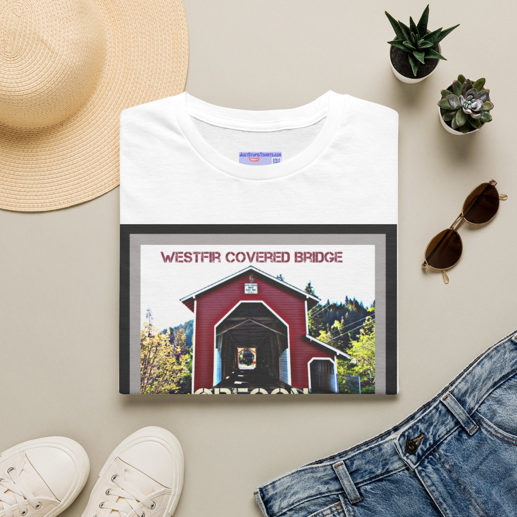 Westfir Covered Bridge Oregon T‑Shirt — Scenic Vintage Bridge Graphic Tee- Office Covered Bridge- Westfir, Oregon
