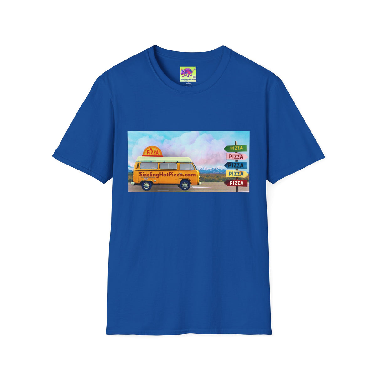 Pizza Food Truck T-Shirt — 'SizzlingHotPizza.com' Retro Van Design