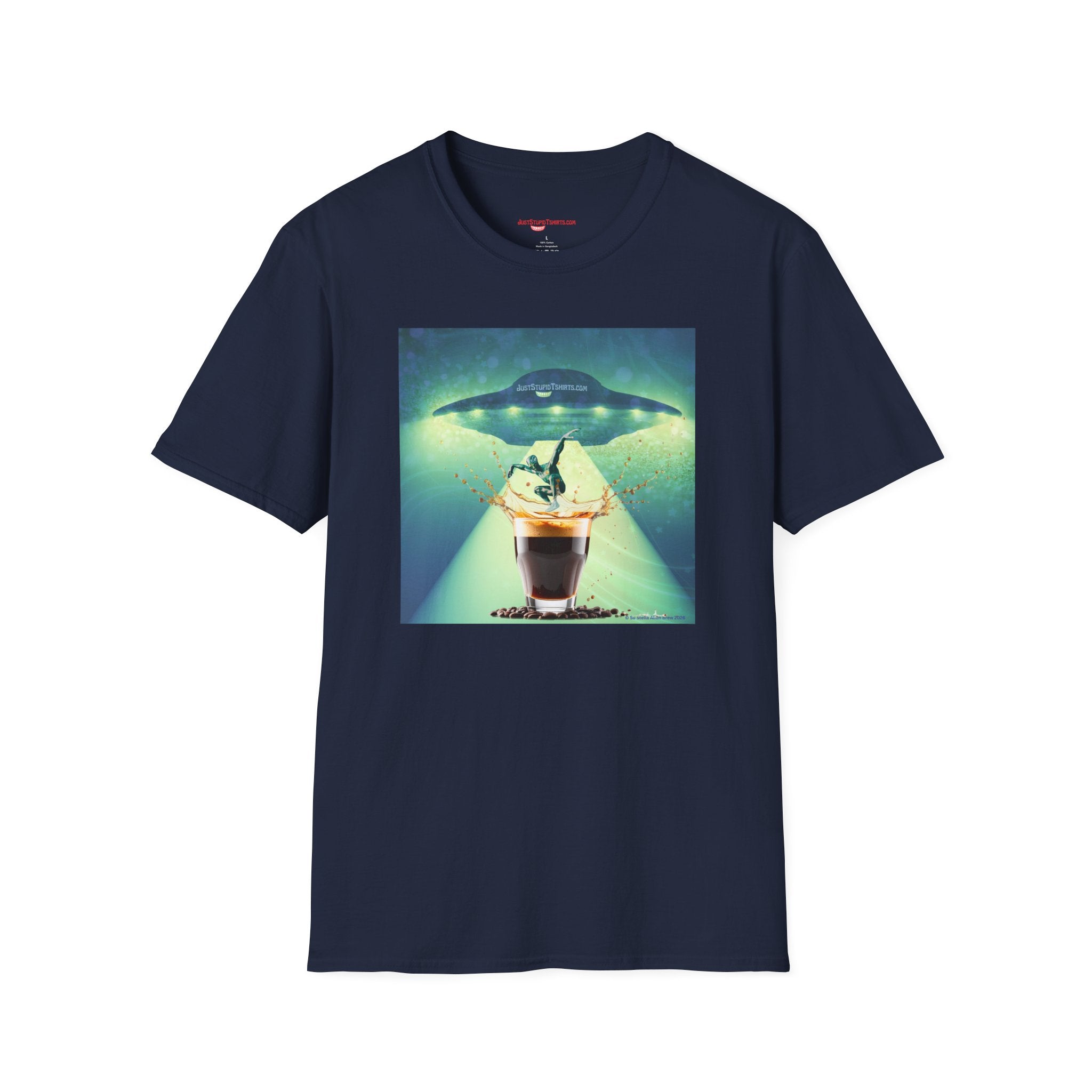 Jump into You Espresso!- Alien Espresso Splash Coffee T-Shirt — Surreal UFO Espresso Art Tee