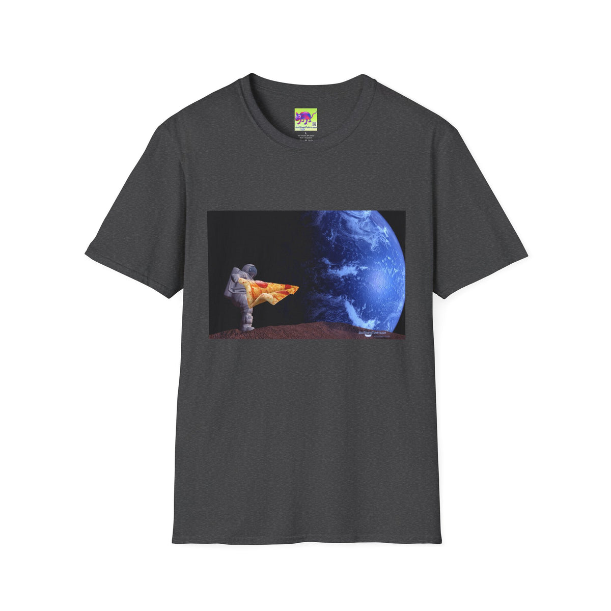 Pizza in Space Dreamer T-Shirt — Astronaut Relaxing on Planet with Earth Print