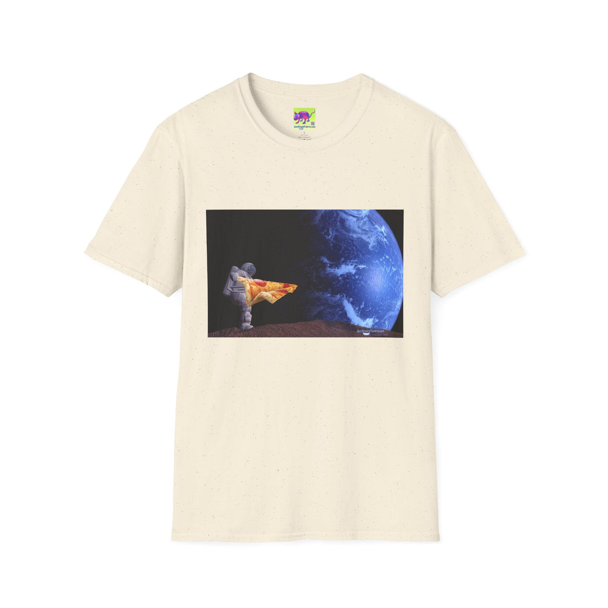 Pizza in Space Dreamer T-Shirt — Astronaut Relaxing on Planet with Earth Print