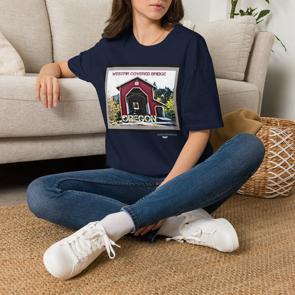 Westfir Covered Bridge Oregon T‑Shirt — Scenic Vintage Bridge Graphic Tee- Office Covered Bridge- Westfir, Oregon