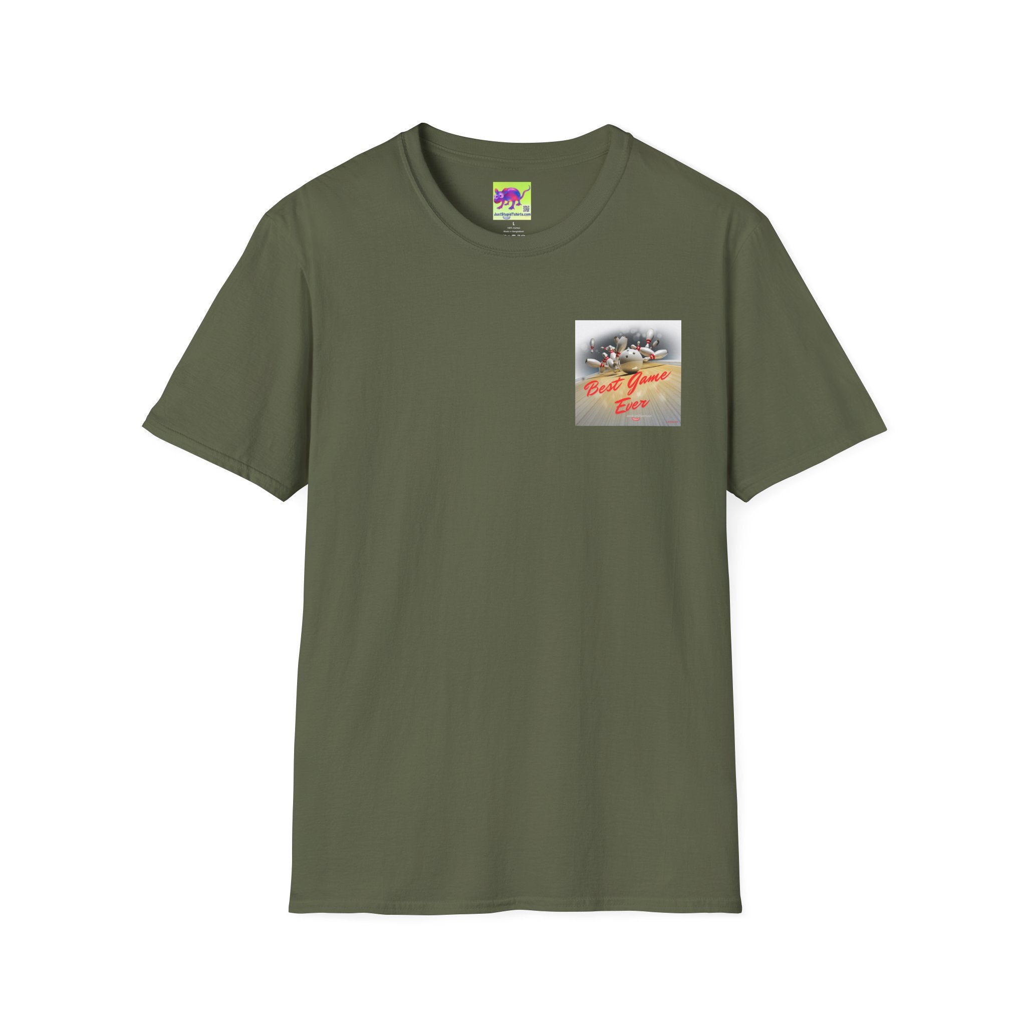 Best Game Ever Bowling T-Shirt —2 sided Retro Arcade Pocket-style Graphic Tee