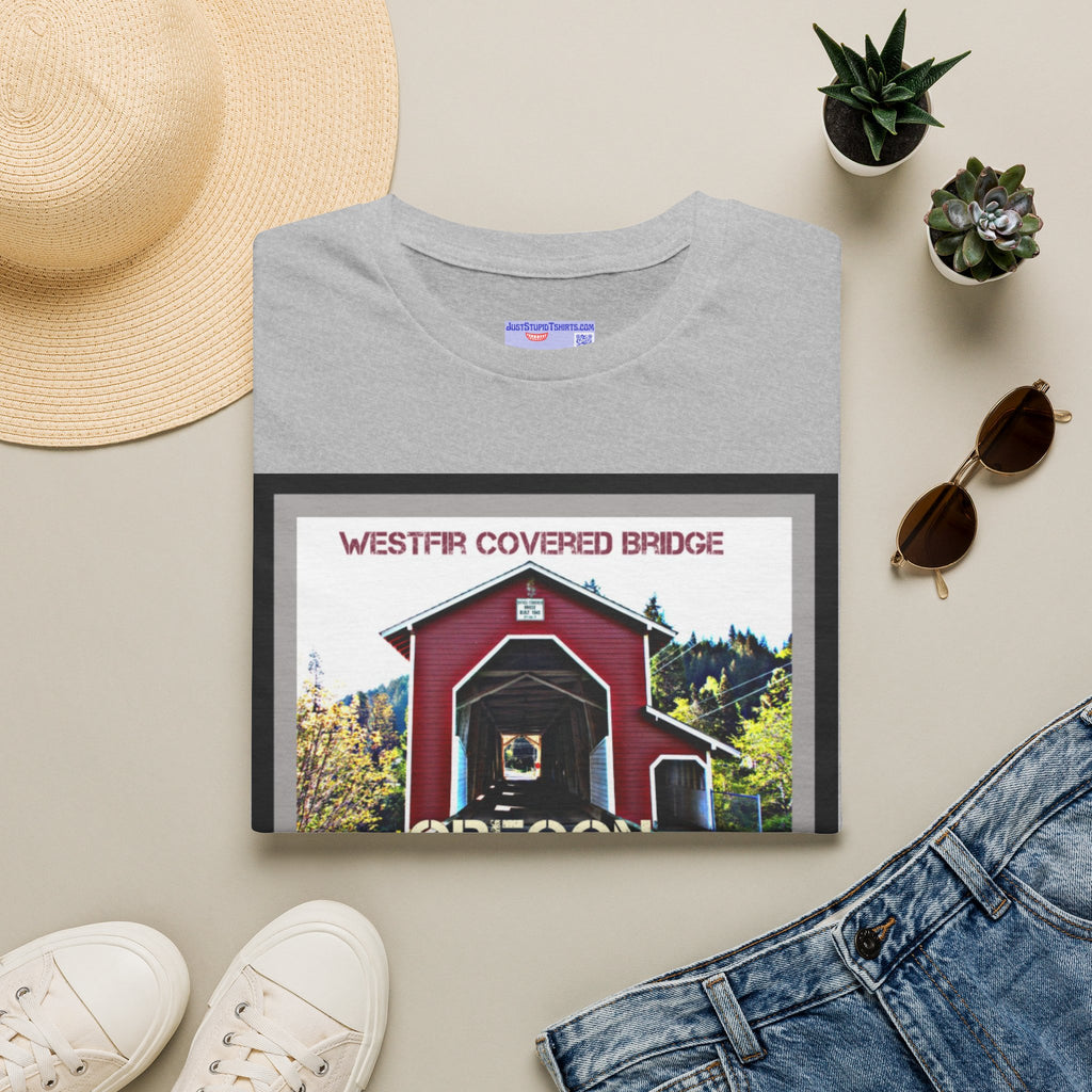 Westfir Covered Bridge Oregon T‑Shirt — Scenic Vintage Bridge Graphic Tee- Office Covered Bridge- Westfir, Oregon