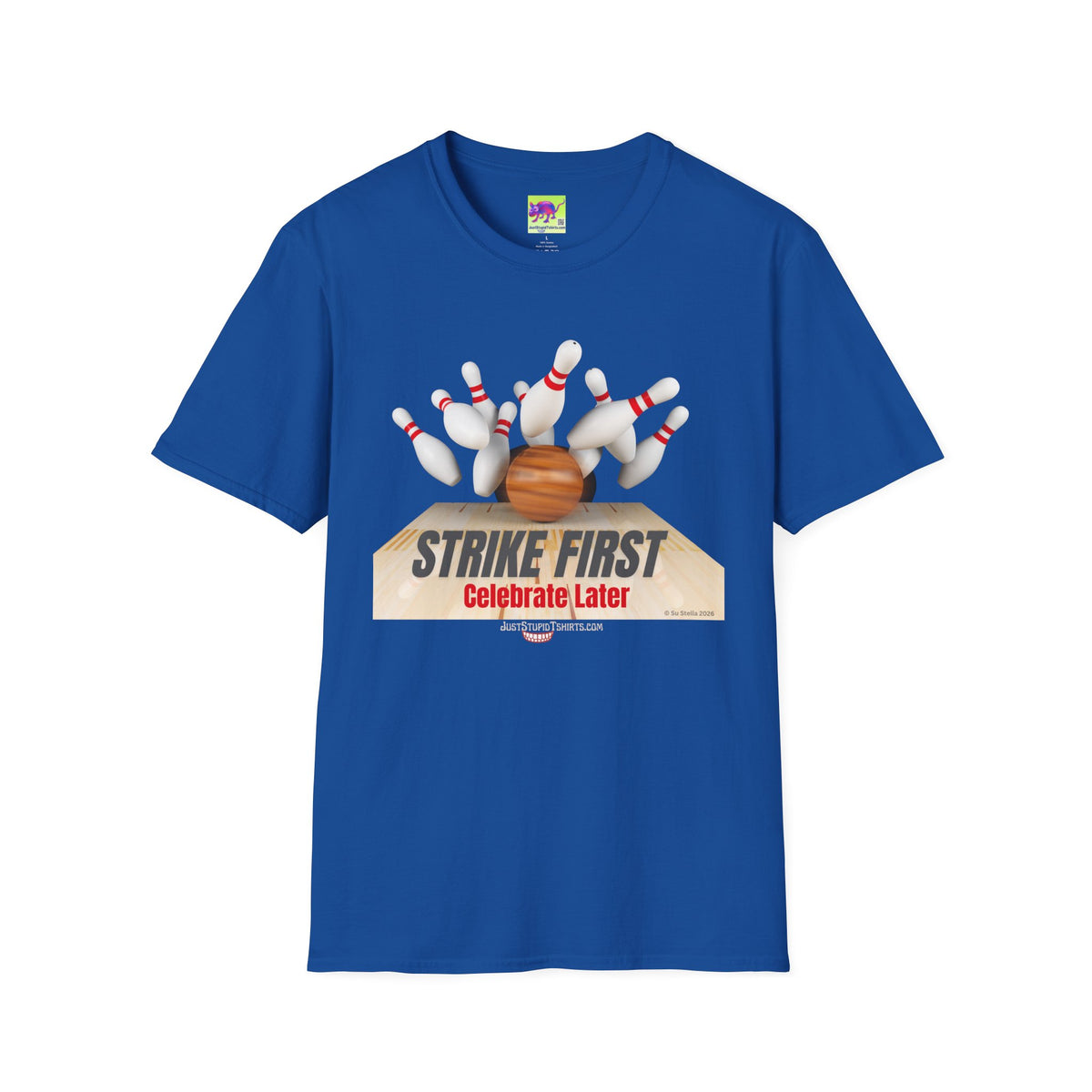 Strike First - Celebrate Later -  Retro Alley Graphic Tee- Bowler Gift, Bowling Shirt, League Night Shirt
