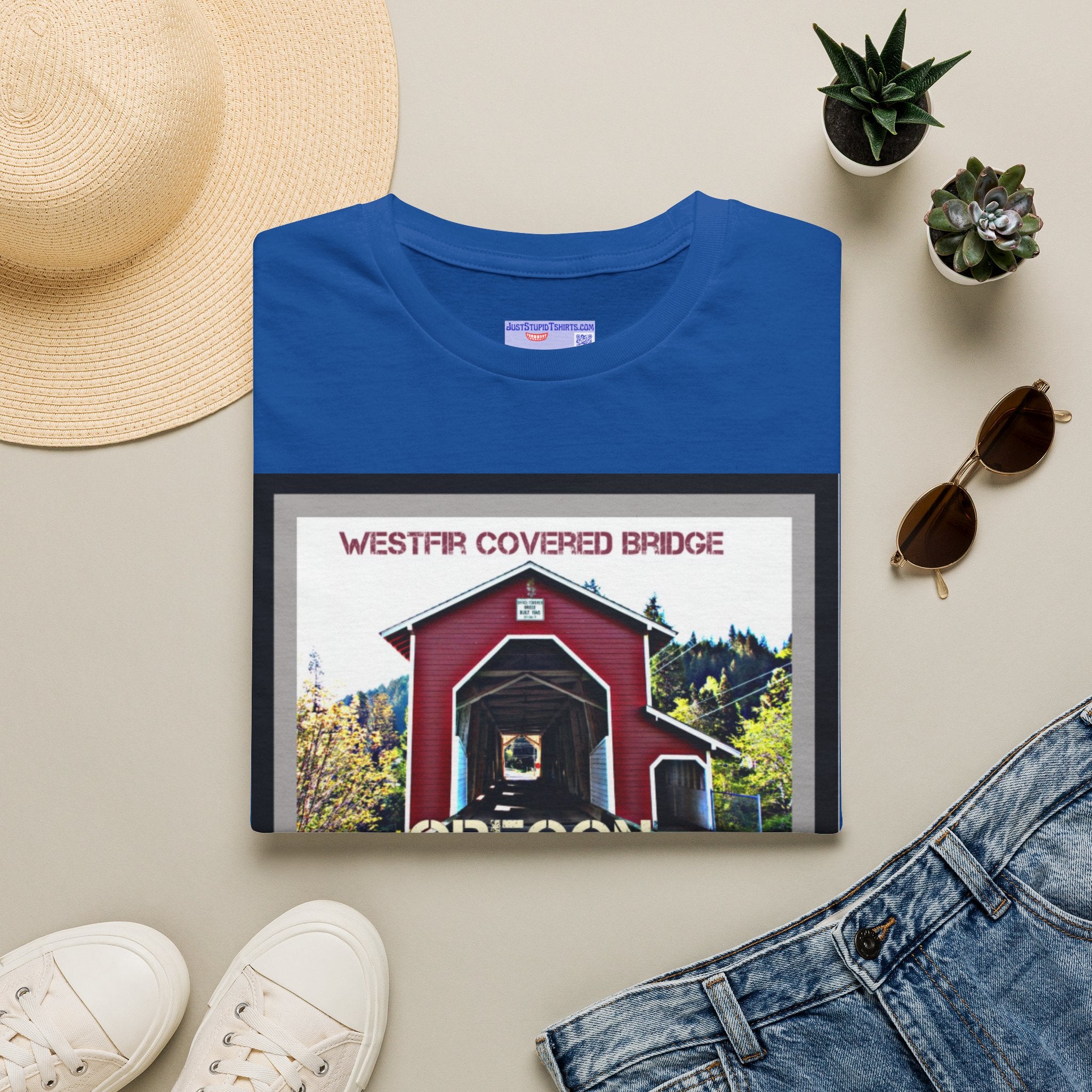 Westfir Covered Bridge Oregon T‑Shirt — Scenic Vintage Bridge Graphic Tee- Office Covered Bridge- Westfir, Oregon