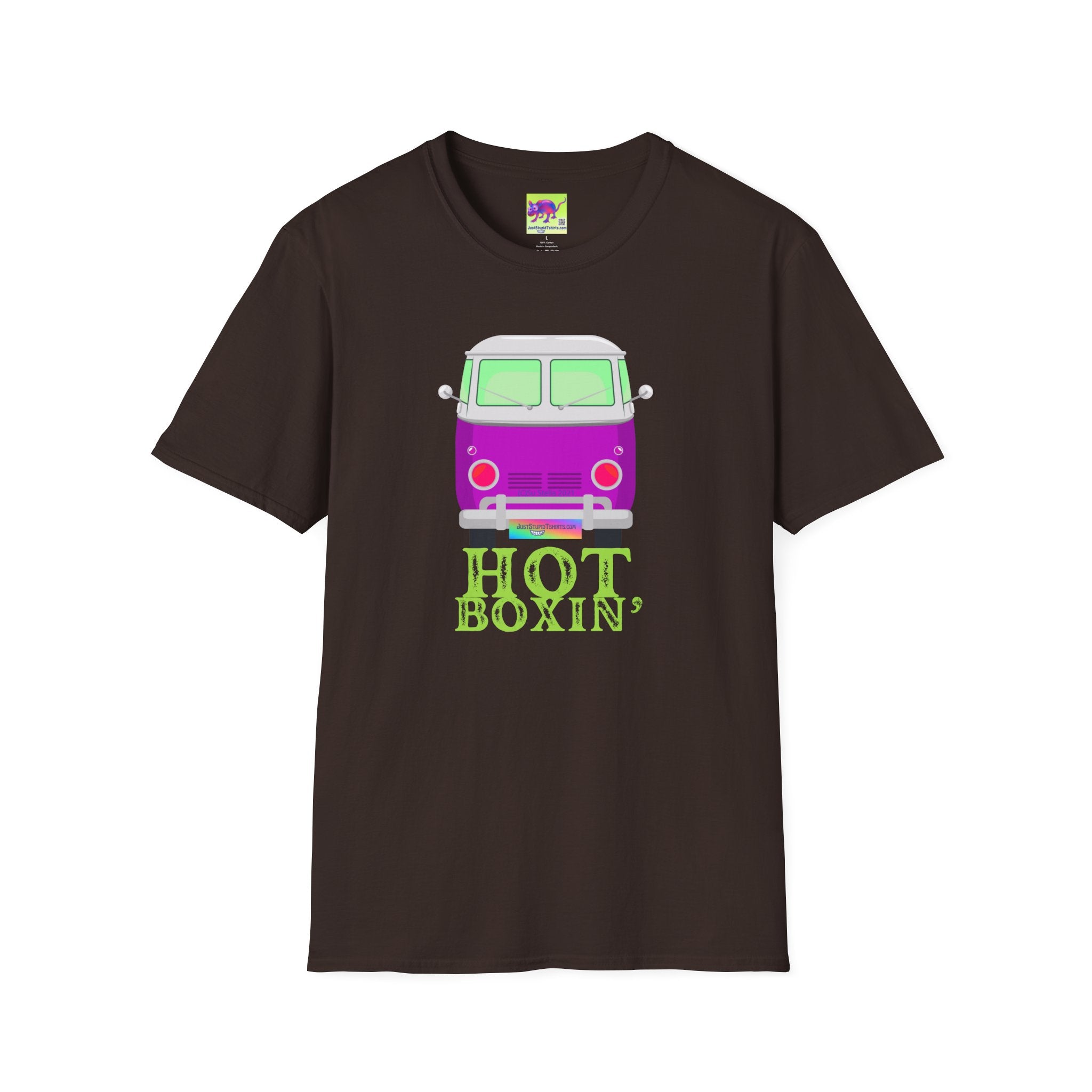 'Hot Boxin' Vintage VW Bus T‑Shirt — Purple Camper Van “Hot Boxin” Retro Graphic Tee