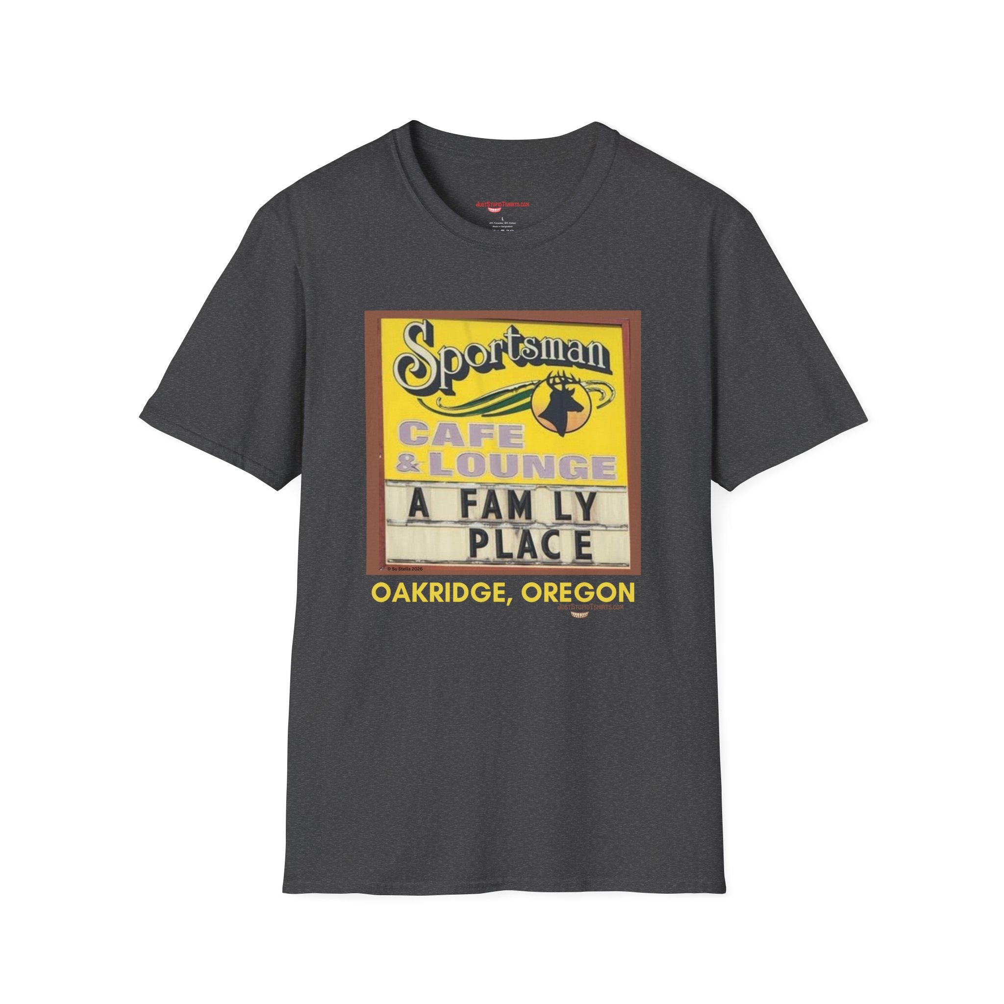 Sportsman Café & Lounge Vintage Sign T-Shirt — "A Family Place" Oakridge, Oregon