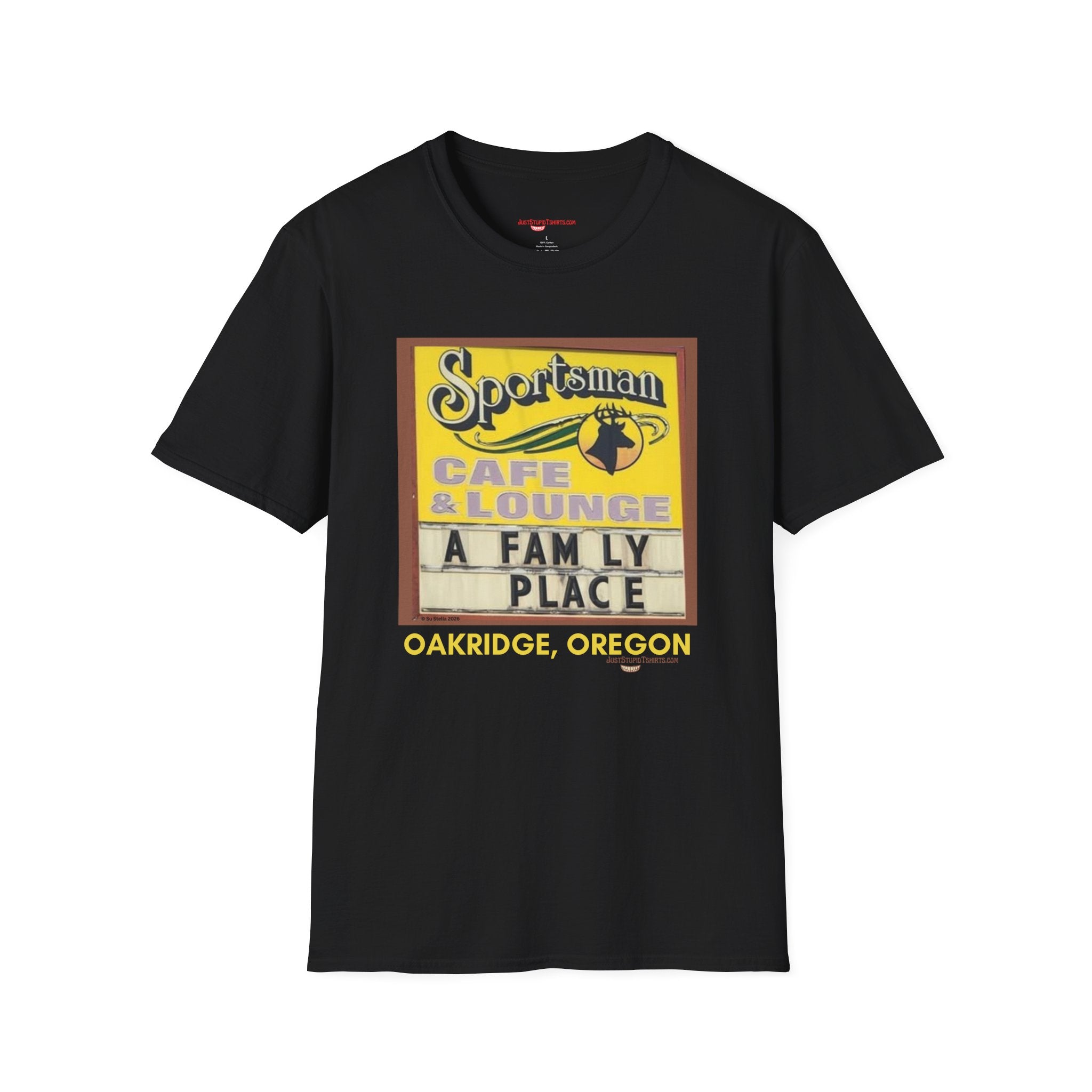 Sportsman Café & Lounge Vintage Sign T-Shirt — "A Family Place" Oakridge, Oregon