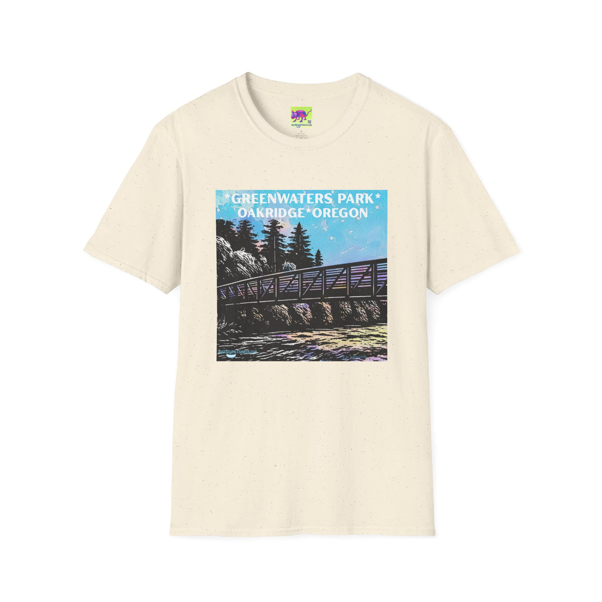 Greenwaters Park, Oakridge, Oregon -Lino cut style Unisex Soft style T-Shirt