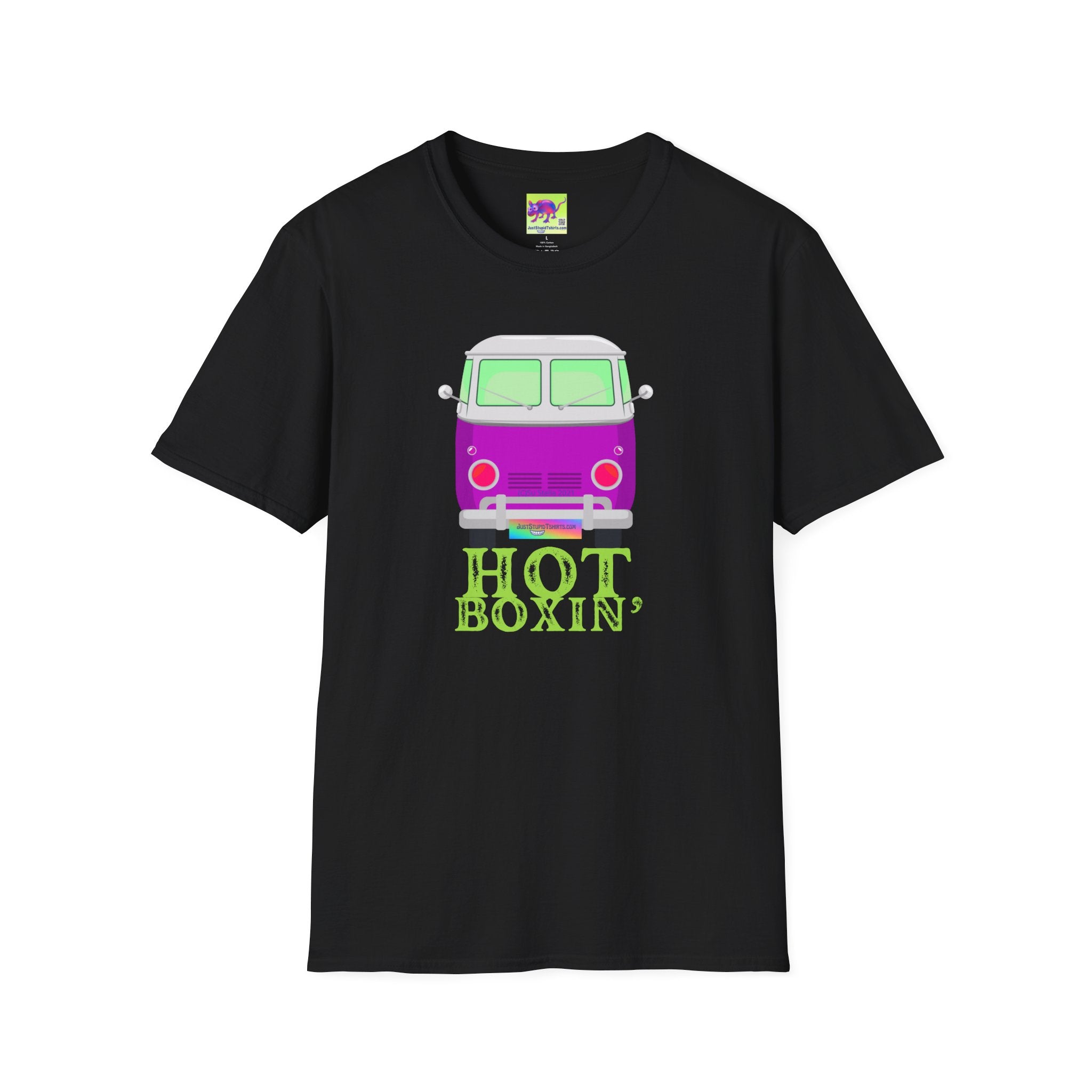 'Hot Boxin' Vintage VW Bus T‑Shirt — Purple Camper Van “Hot Boxin” Retro Graphic Tee