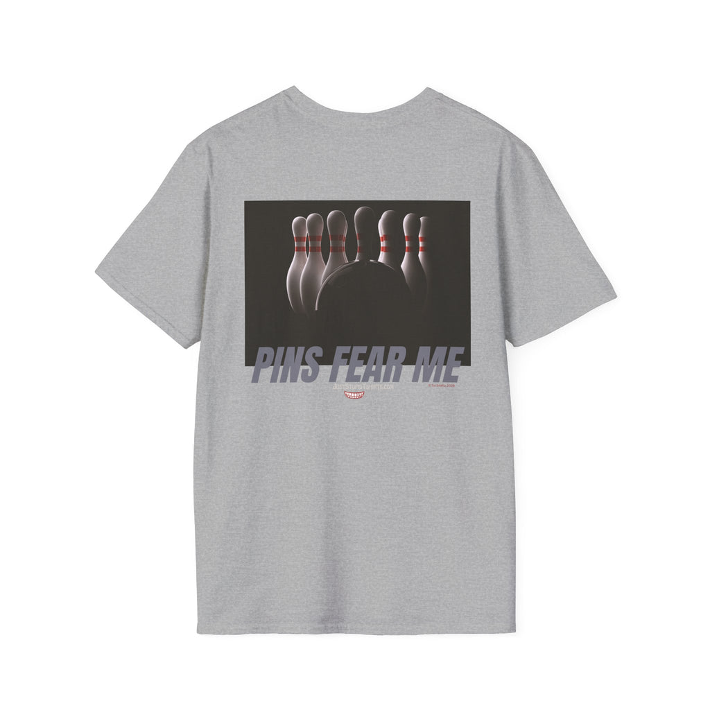 Pins Fear Me T-Shirt — 2 sided Bowling Horror Graphic Tee- League Shirt- Bowlers Gift