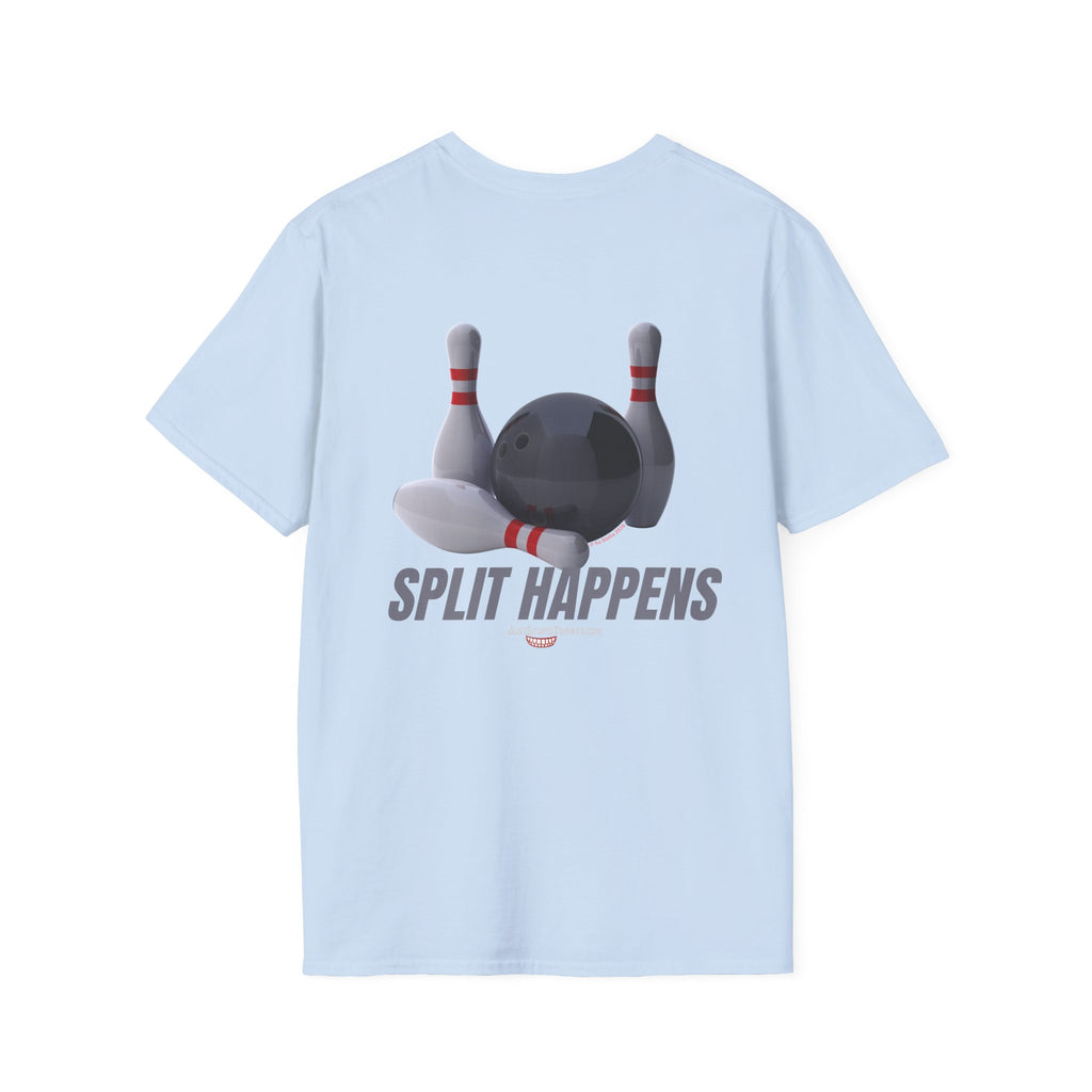 Split Happens Bowling T-Shirt —2 sided - Funny Bowling Shirt- bowling gear