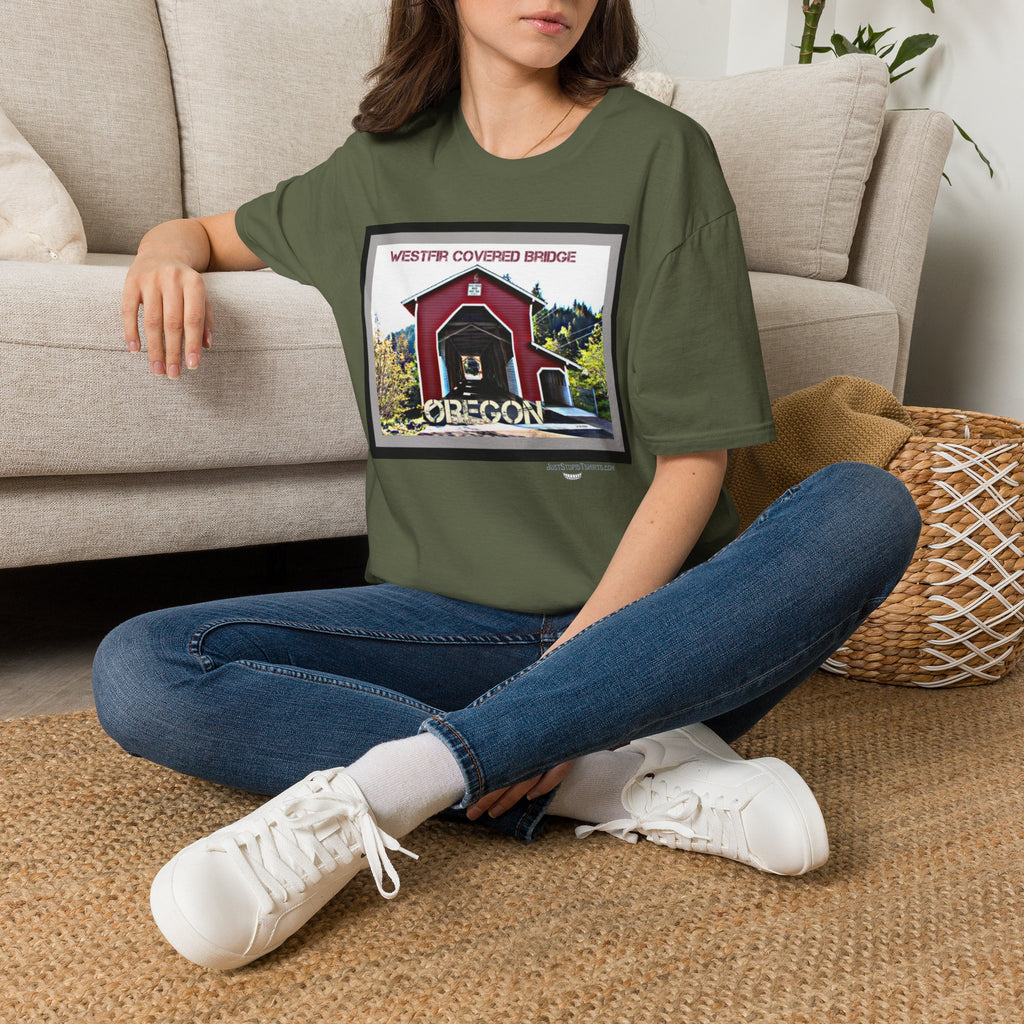 Westfir Covered Bridge Oregon T‑Shirt — Scenic Vintage Bridge Graphic Tee- Office Covered Bridge- Westfir, Oregon