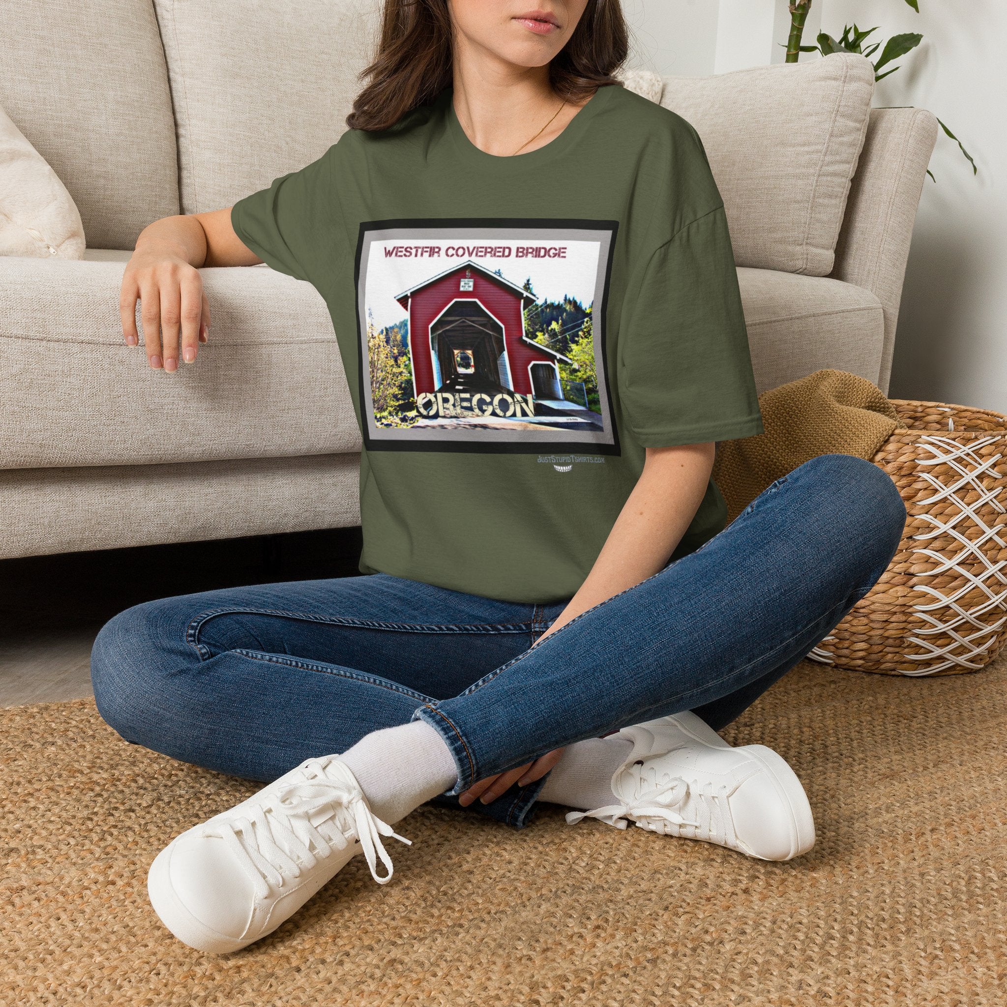 Westfir Covered Bridge Oregon T‑Shirt — Scenic Vintage Bridge Graphic Tee- Office Covered Bridge- Westfir, Oregon