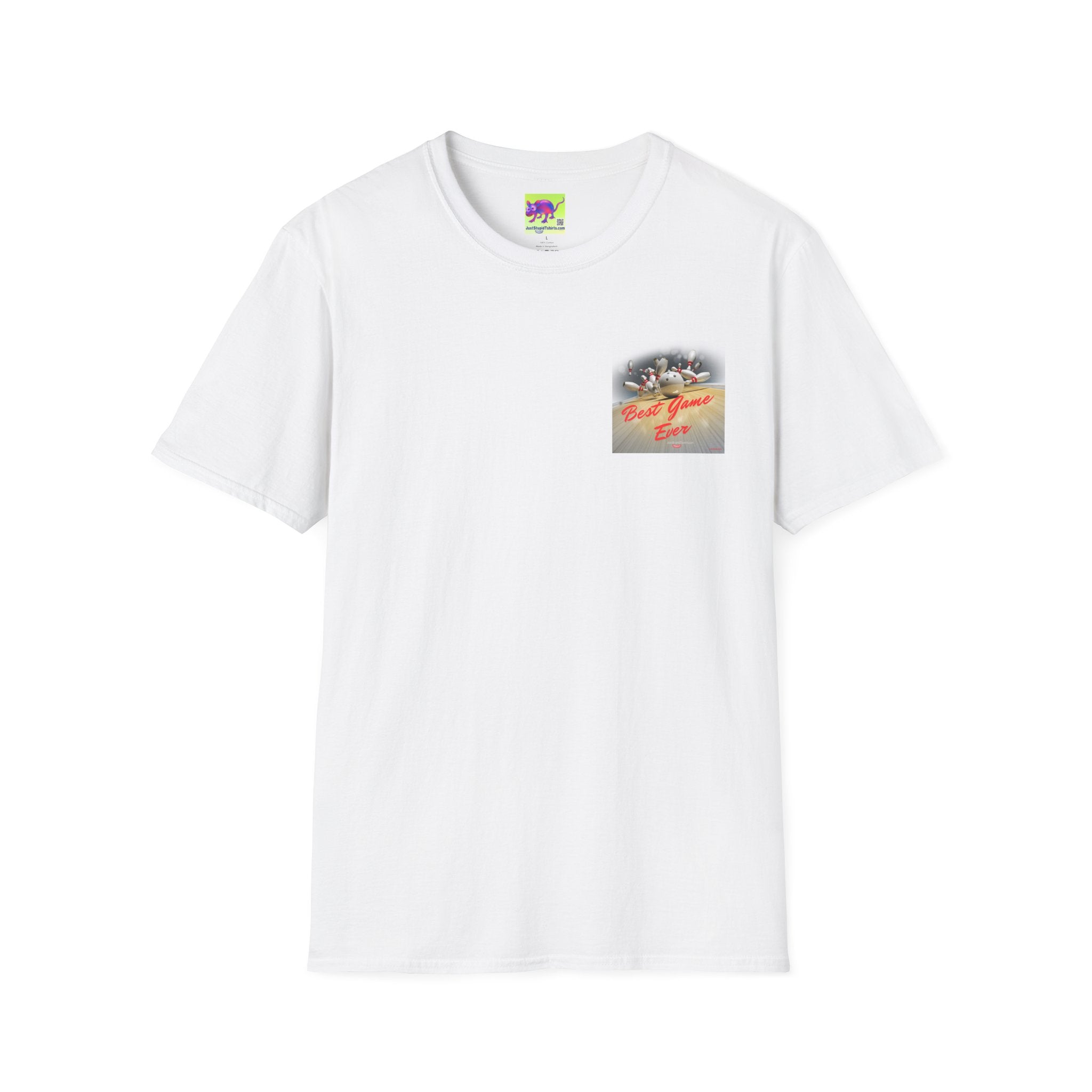 Best Game Ever Bowling T-Shirt —2 sided Retro Arcade Pocket-style Graphic Tee