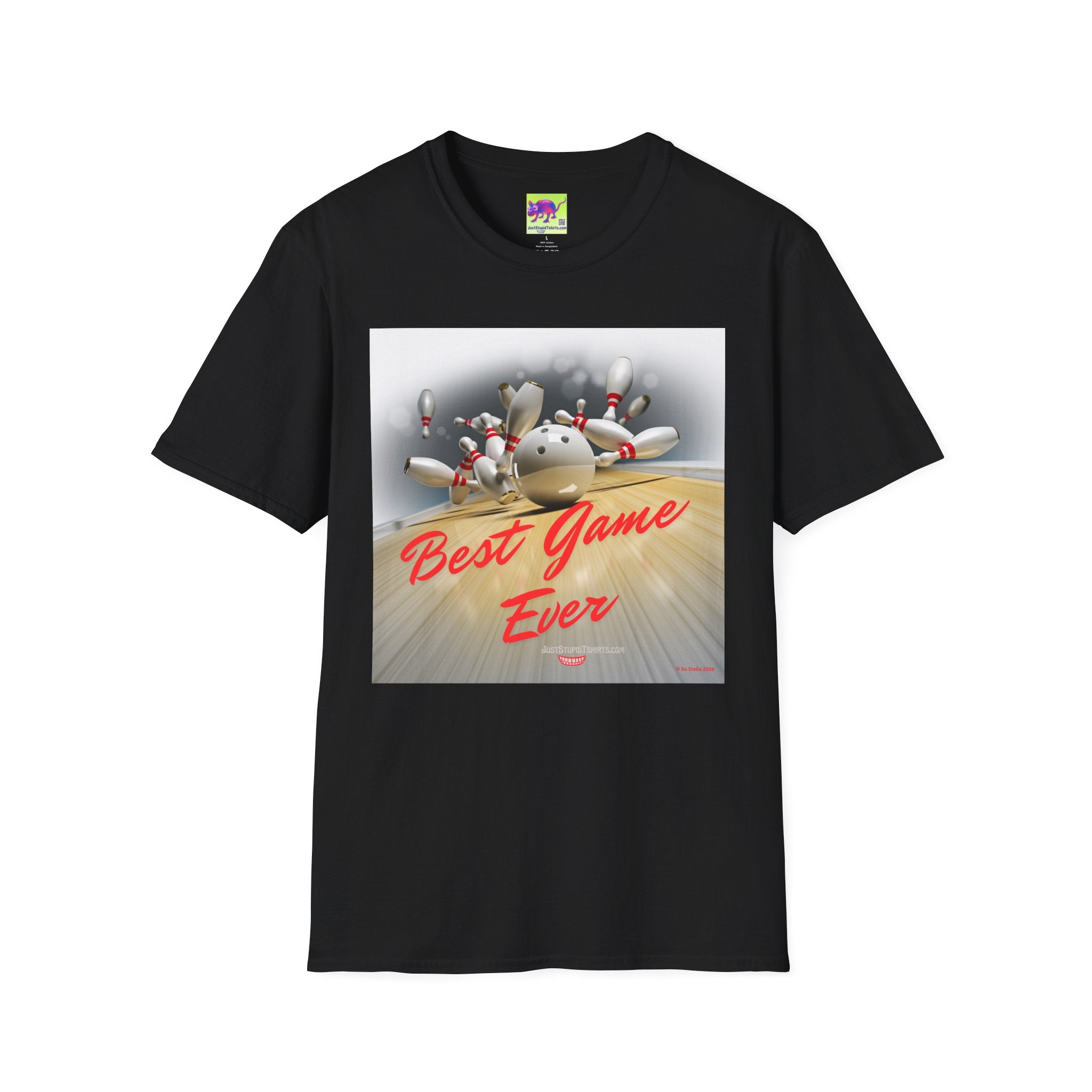 Bowling T-Shirt —"Best Game Ever" Retro Pinfall Graphic Tee- Front side