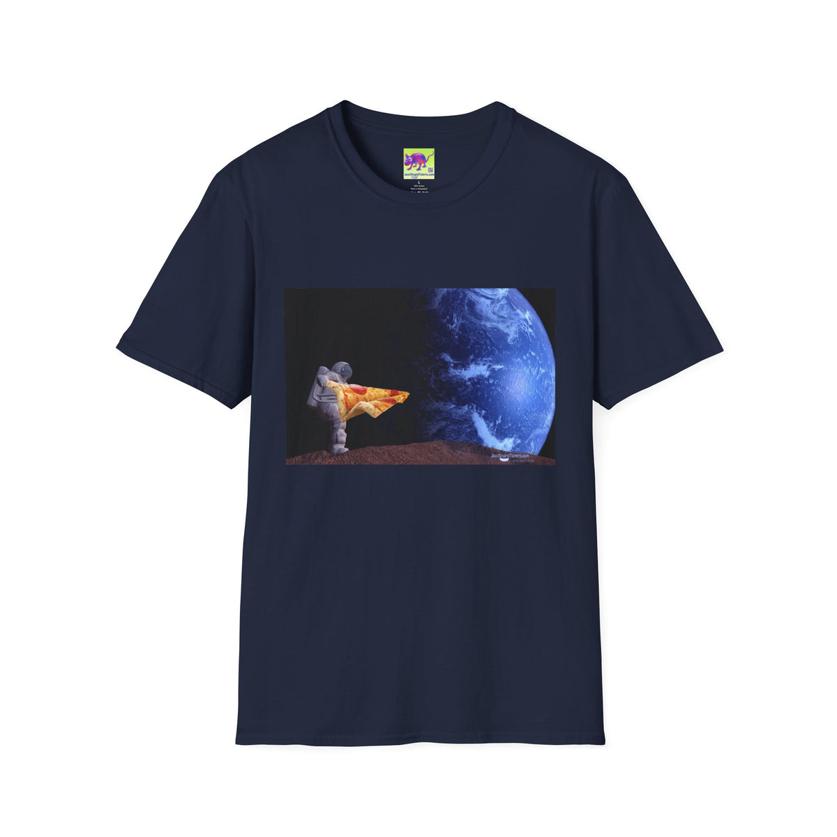 Pizza in Space Dreamer T-Shirt — Astronaut Relaxing on Planet with Earth Print