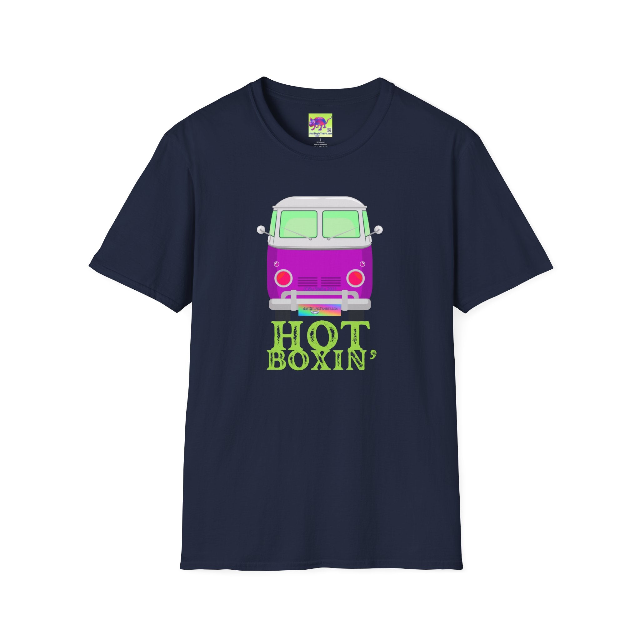 'Hot Boxin' Vintage VW Bus T‑Shirt — Purple Camper Van “Hot Boxin” Retro Graphic Tee