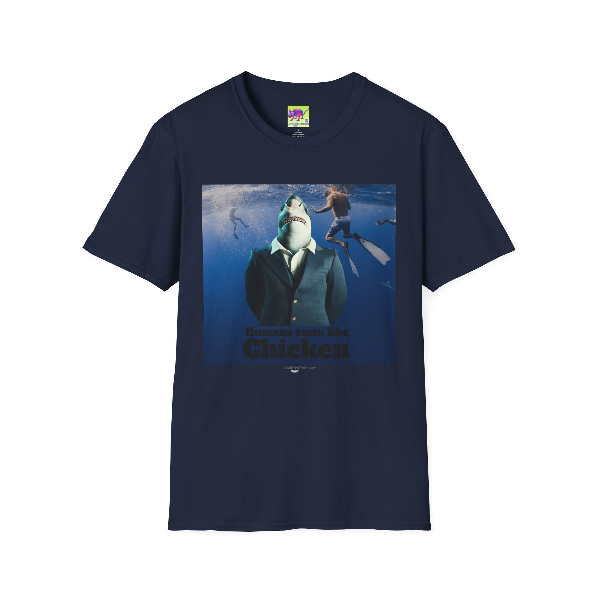 “Humans Taste Like Chicken” - Shark in a Suit T-Shirt —Graphic Tee- Shark lovers, Shark Week, shark girl, summer shirt