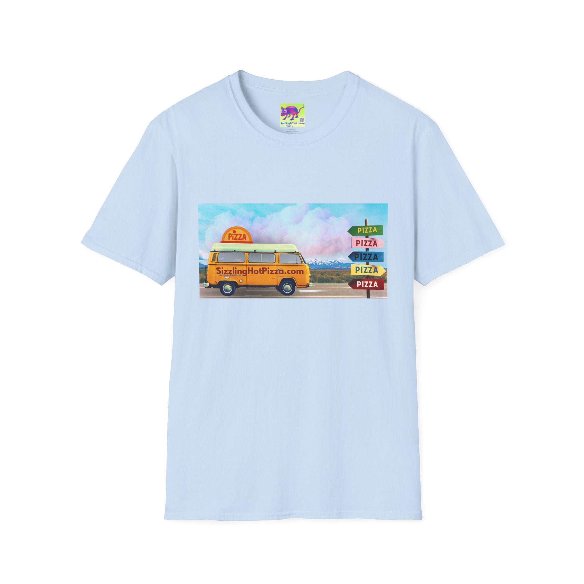 Pizza Food Truck T-Shirt — 'SizzlingHotPizza.com' Retro Van Design