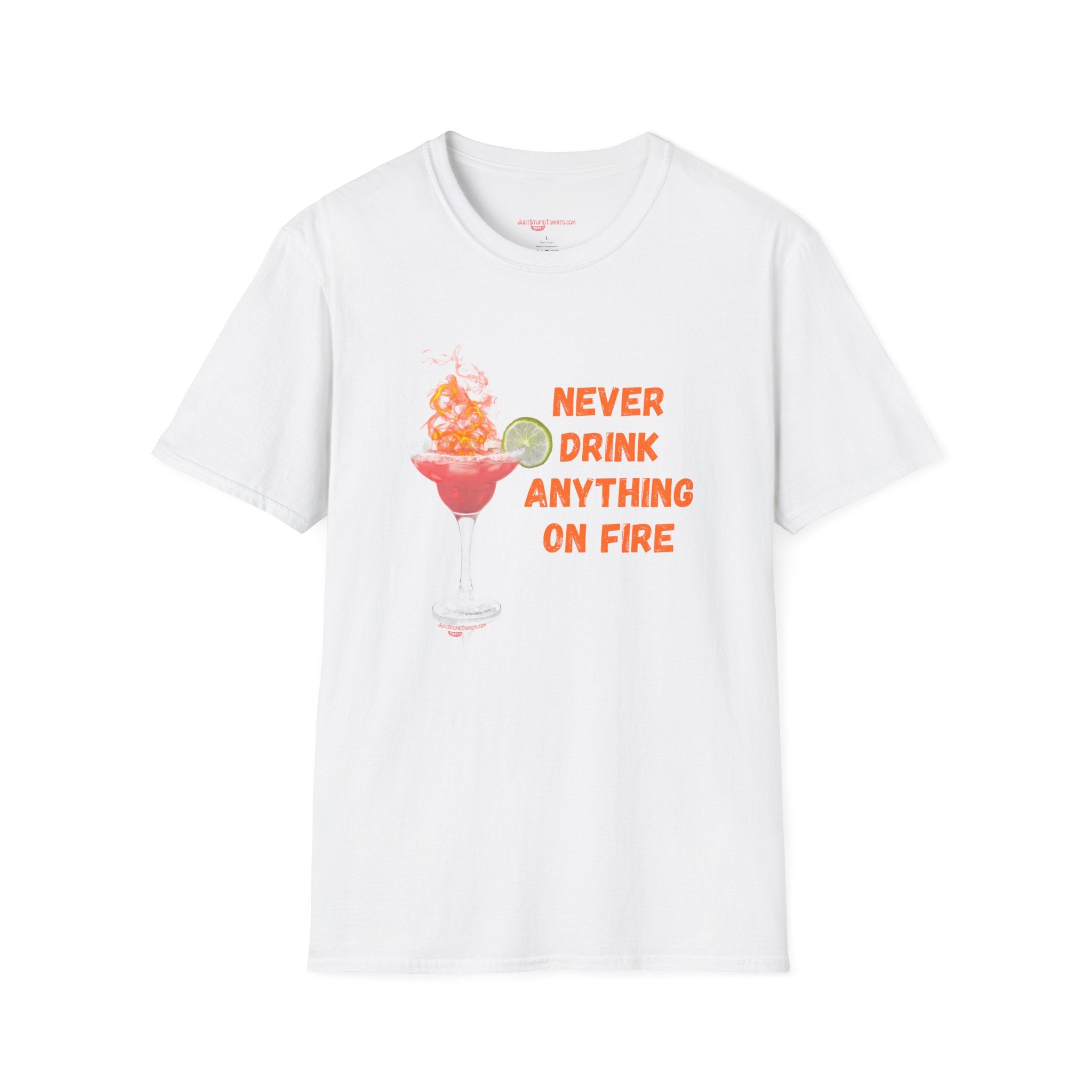 'Never Drink Anything On Fire' Graphic Tee- Funny Cocktail T‑Shirt