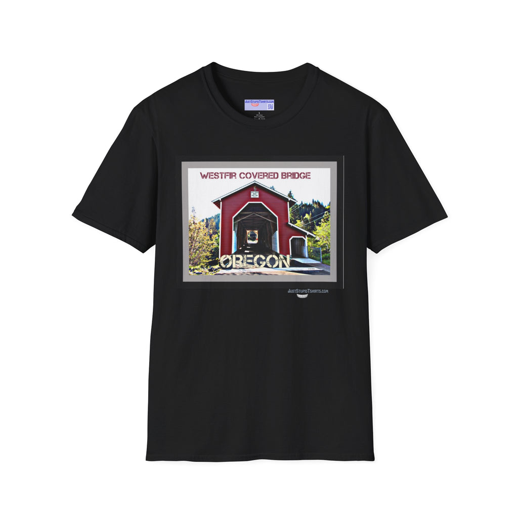 Westfir Covered Bridge Oregon T‑Shirt — Scenic Vintage Bridge Graphic Tee- Office Covered Bridge- Westfir, Oregon