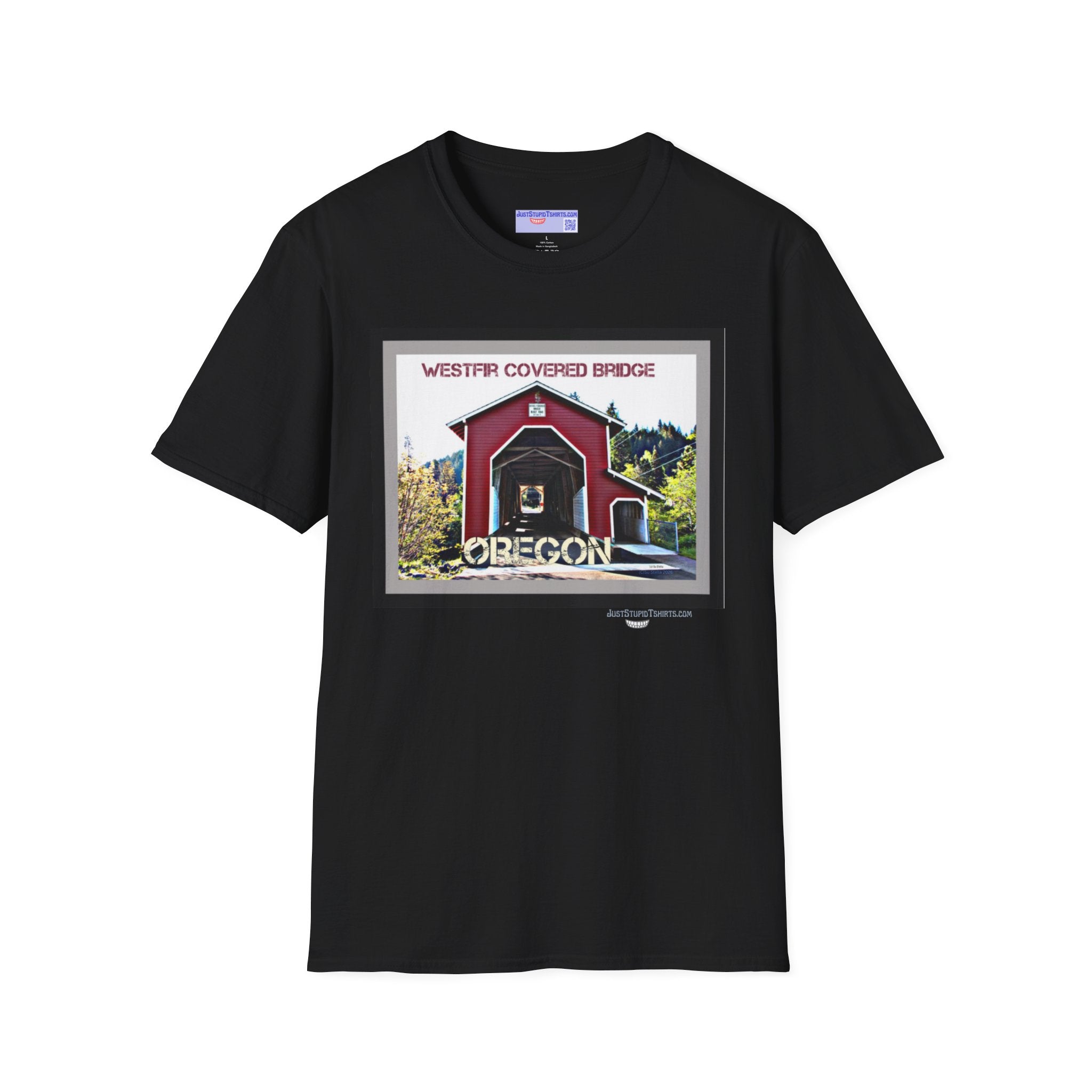 Westfir Covered Bridge Oregon T‑Shirt — Scenic Vintage Bridge Graphic Tee- Office Covered Bridge- Westfir, Oregon