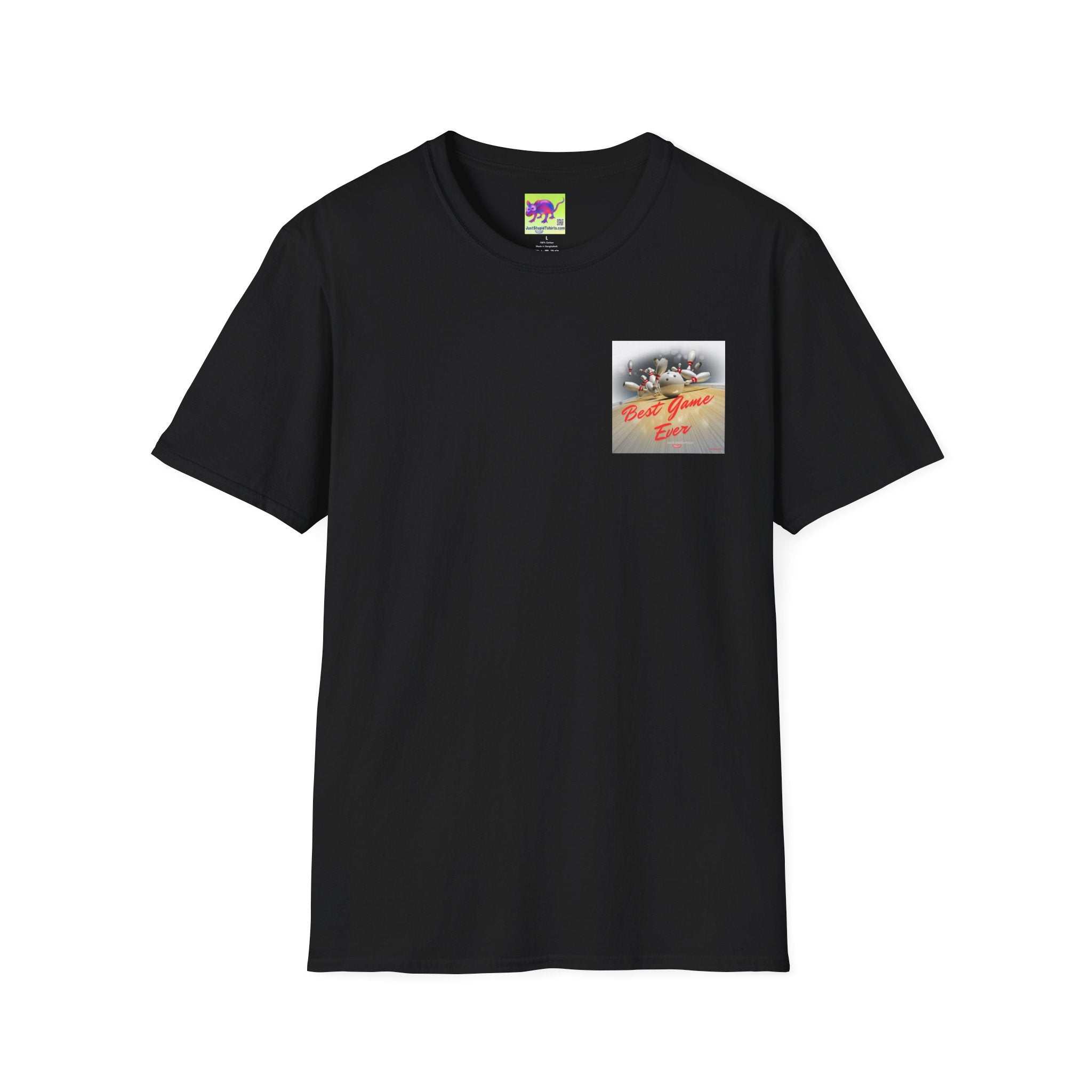 Best Game Ever Bowling T-Shirt —2 sided Retro Arcade Pocket-style Graphic Tee