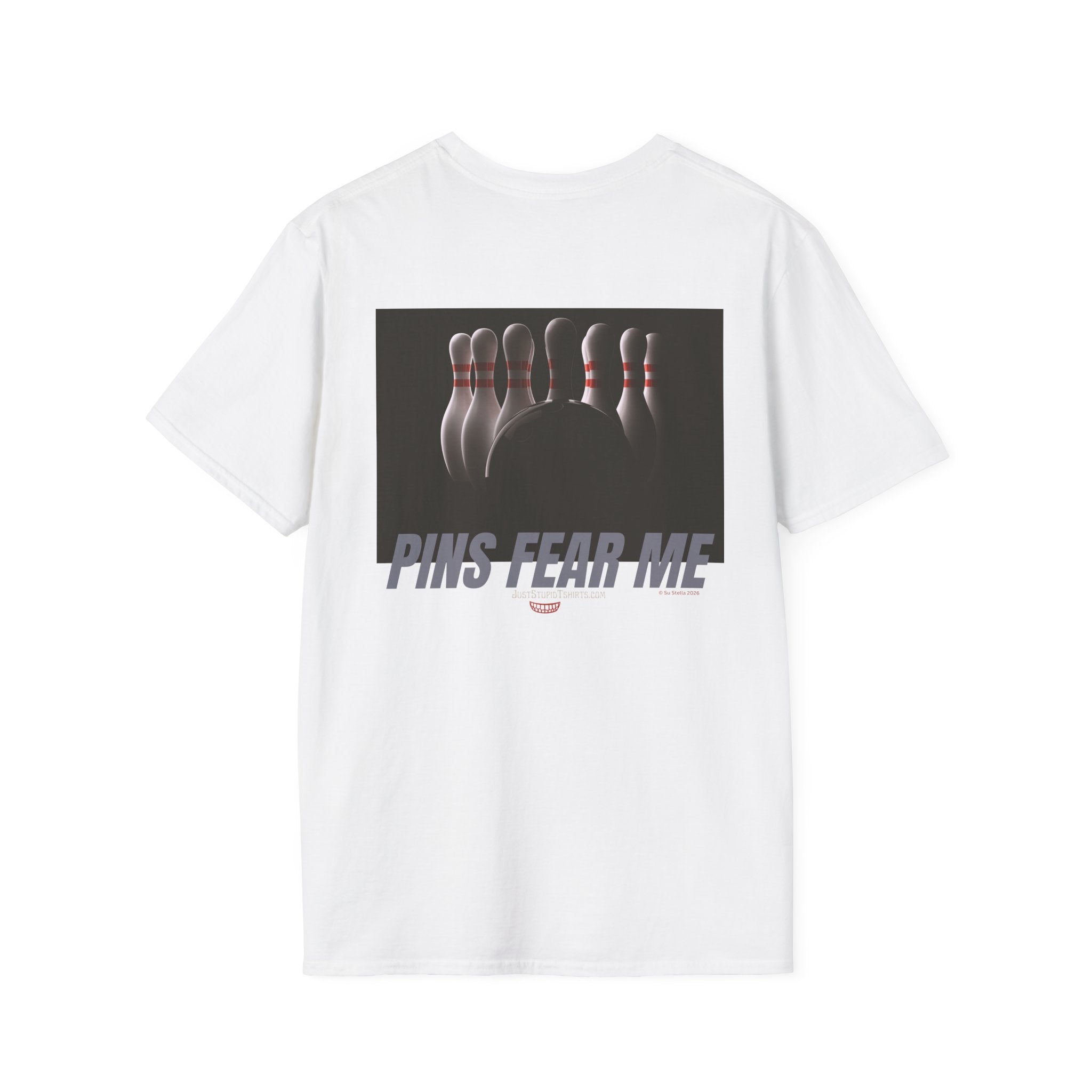 Pins Fear Me T-Shirt — 2 sided Bowling Horror Graphic Tee- League Shirt- Bowlers Gift