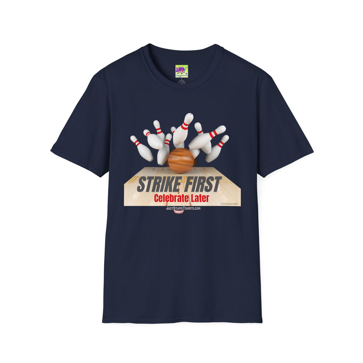 Strike First - Celebrate Later -  Retro Alley Graphic Tee- Bowler Gift, Bowling Shirt, League Night Shirt
