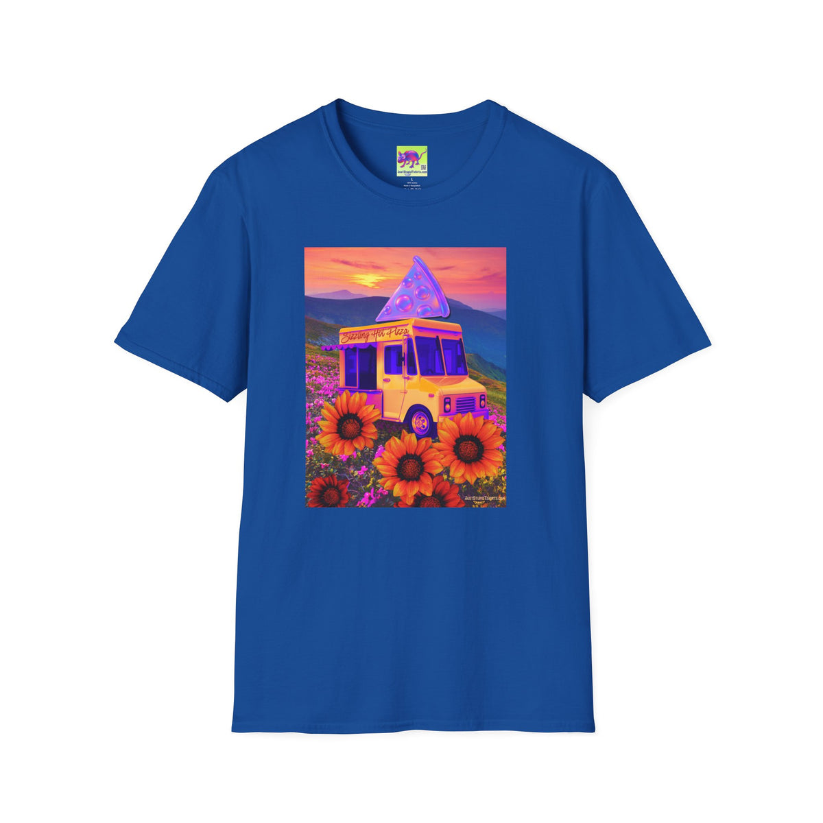 Fresh Hot Pizza Truck T-Shirt — Retro Sunset Floral Van Graphic Tee