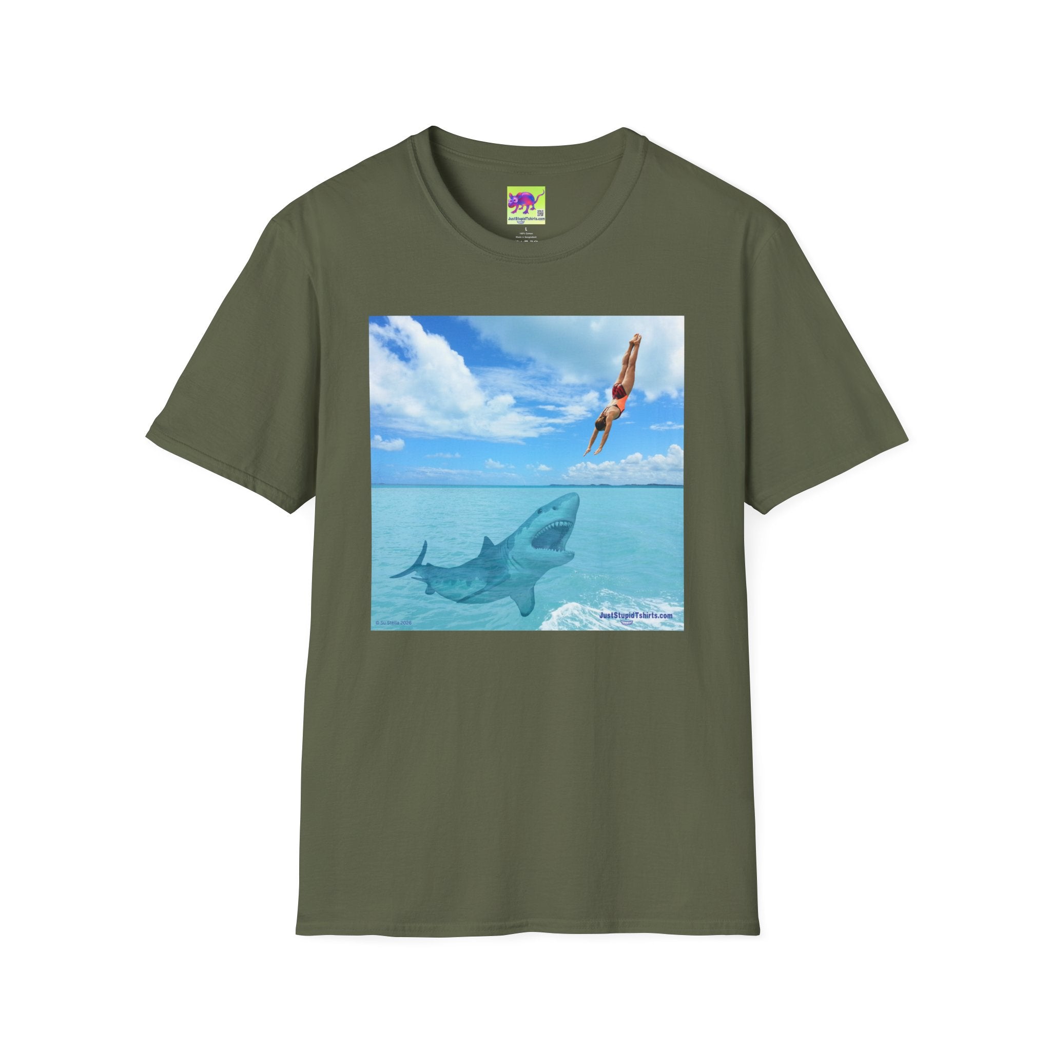 Take a Dive- Diver & Shark Graphic T-Shirt — Ocean Beach Surf Dive Tee