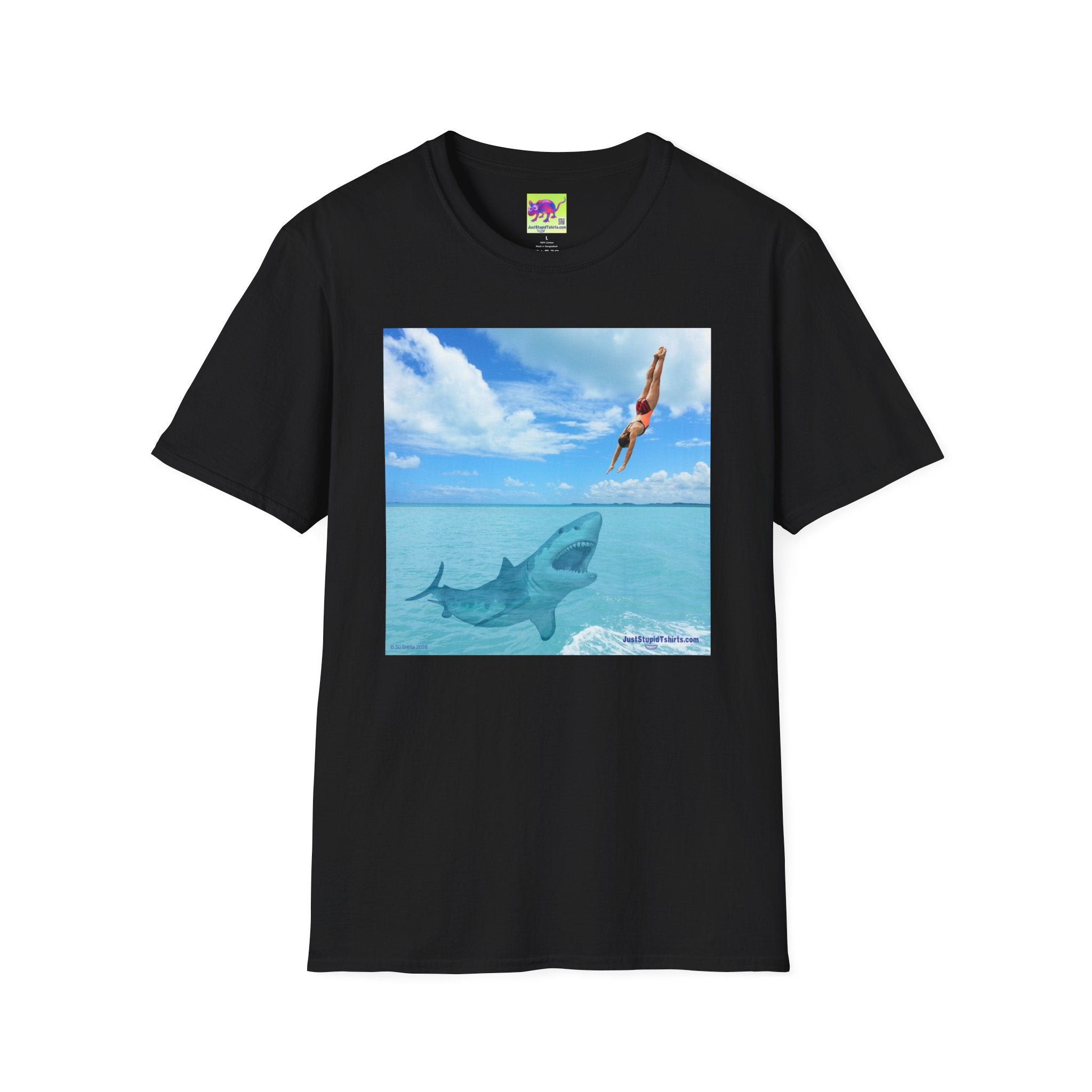 Take a Dive- Diver & Shark Graphic T-Shirt — Ocean Beach Surf Dive Tee