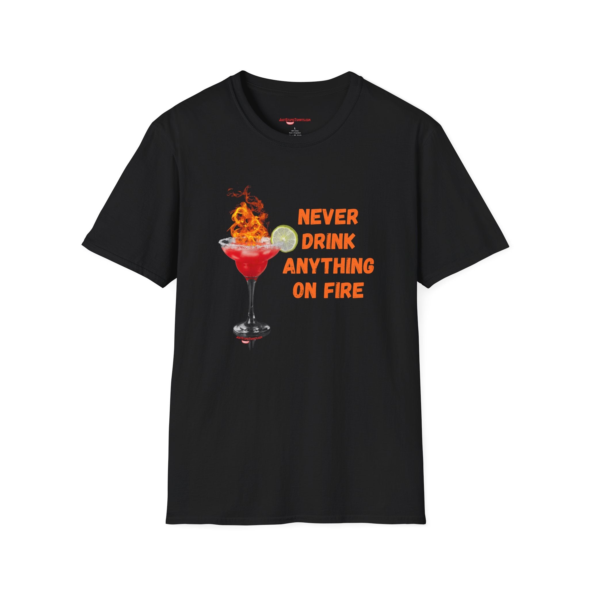 'Never Drink Anything On Fire' Graphic Tee- Funny Cocktail T‑Shirt