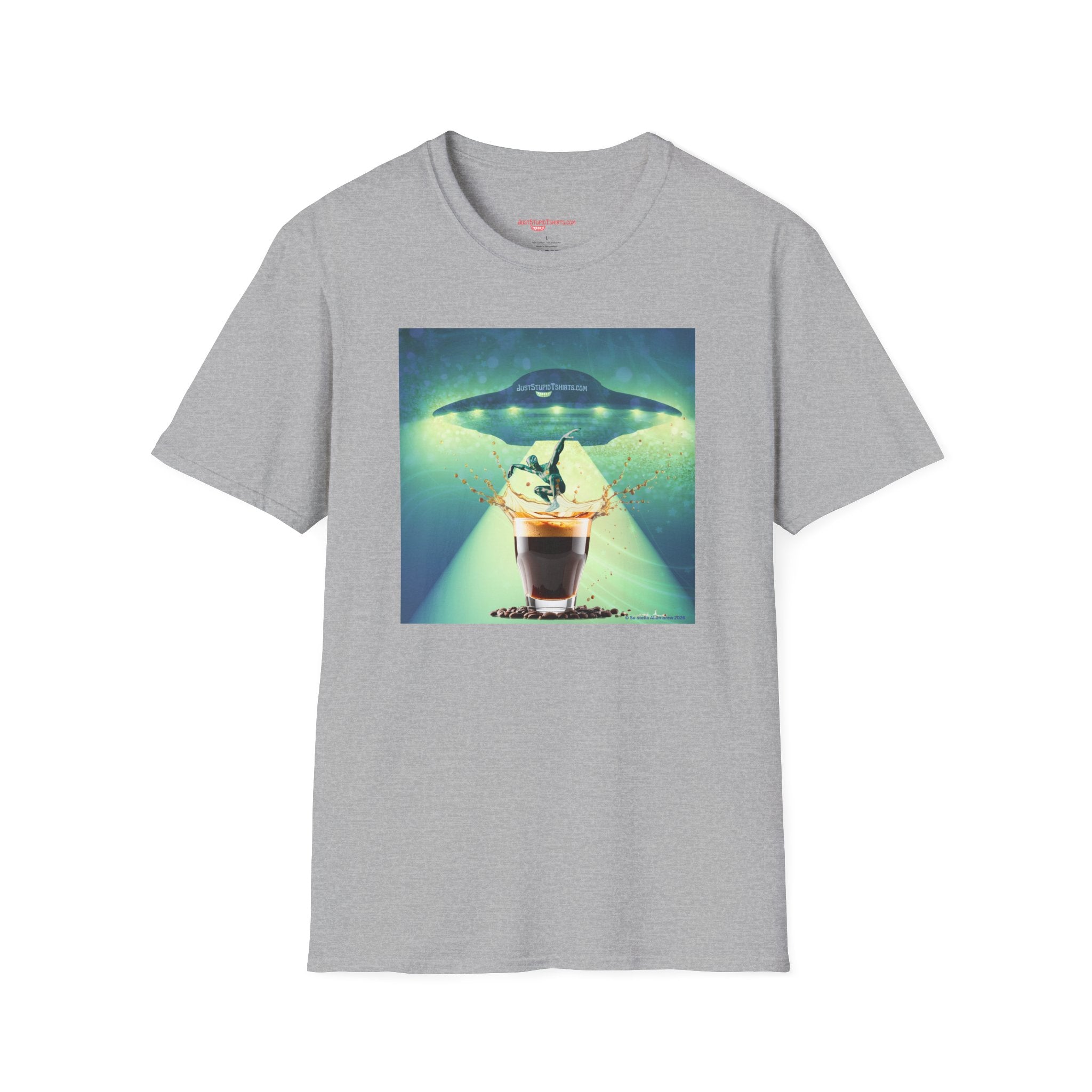 Jump into You Espresso!- Alien Espresso Splash Coffee T-Shirt — Surreal UFO Espresso Art Tee